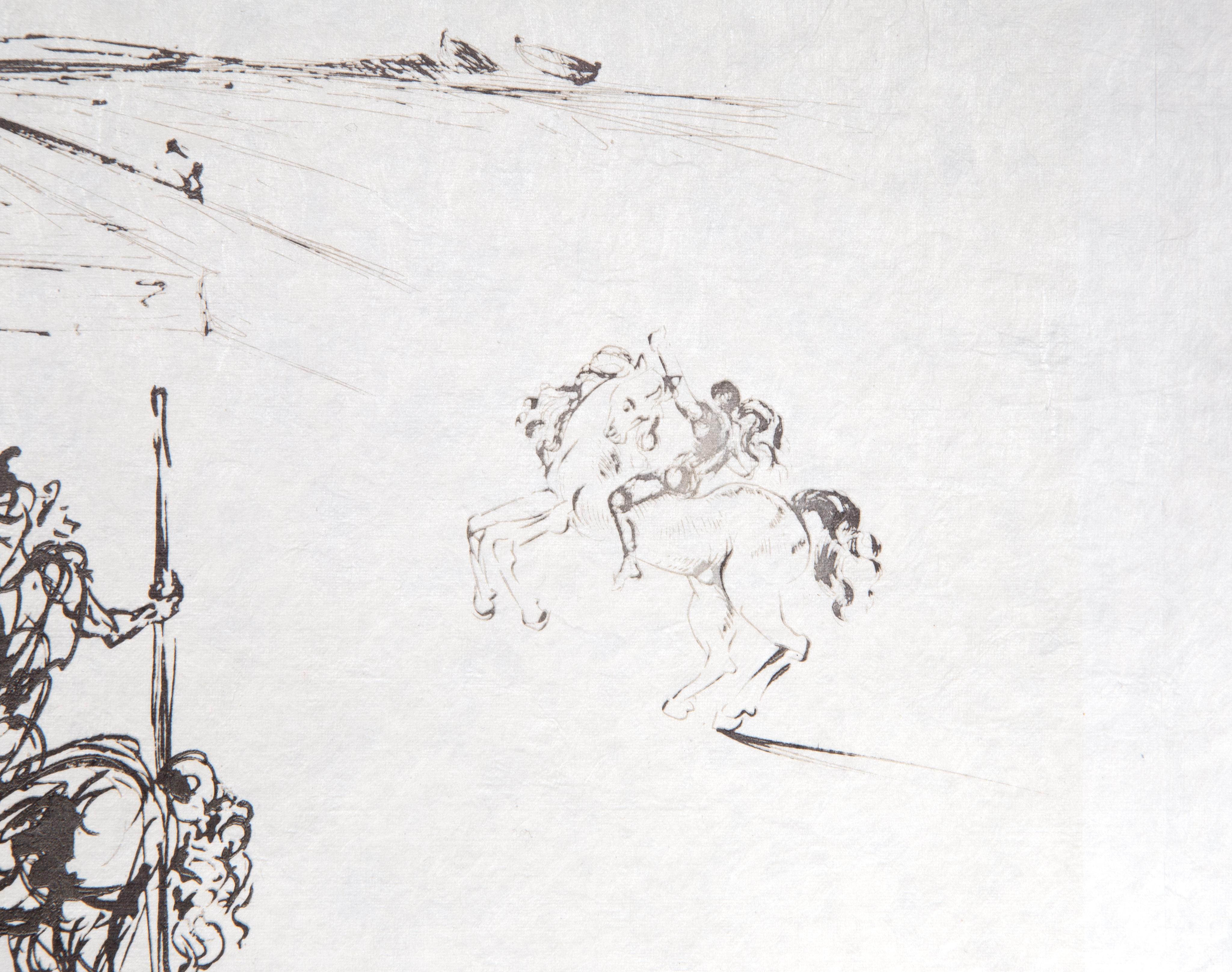 Une gravure typographique de Salvador Dali sur papier Japon, réalisée en 1973. Numérotée 7/250, cette pièce a été publiée par EGI et référencée dans Field comme 73-21.

Route vers Ampurdam (Rome et Cadaques)
Salvador Dali, Espagnol