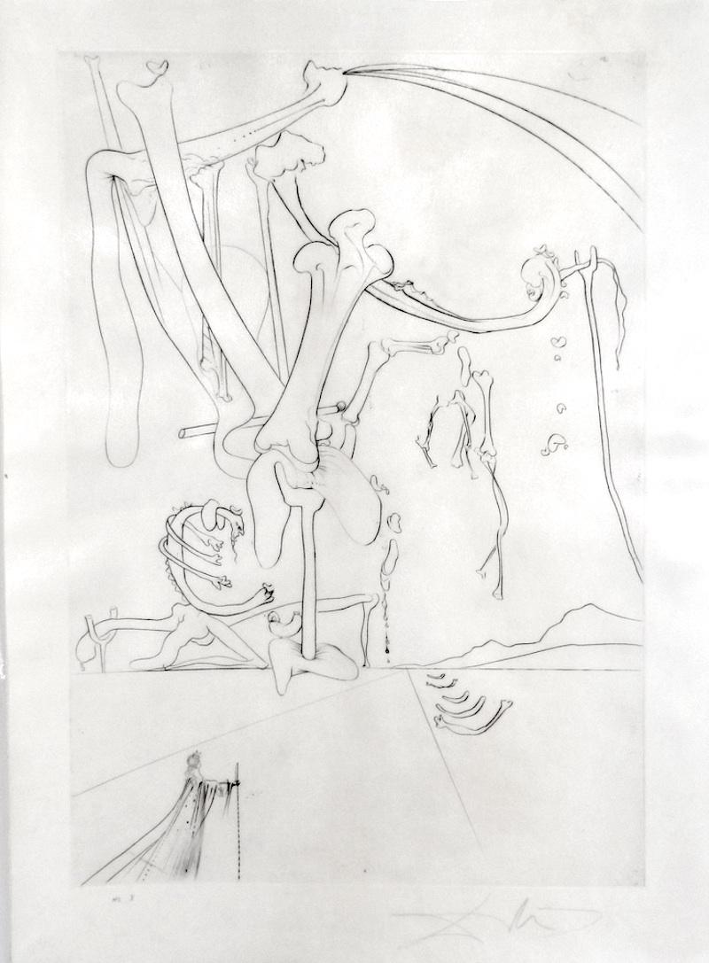 Salvador Dalí Figurative Print - Roi, je t’attends a Babylone Des Rois Pendus aux Arbes... 