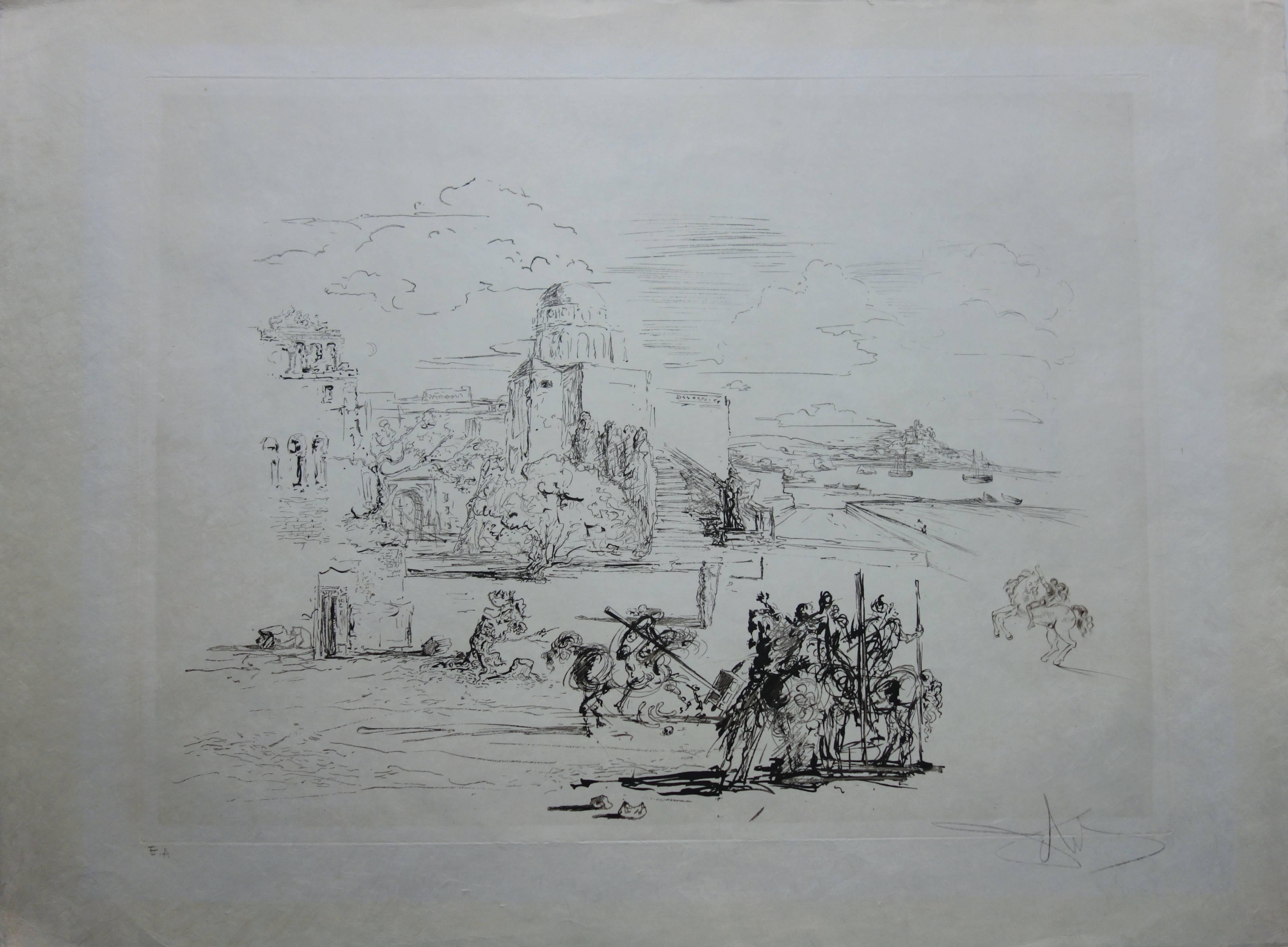 Figurative Print de Salvador Dalí - Roma y Cadaqués - Grabado original - 1973
