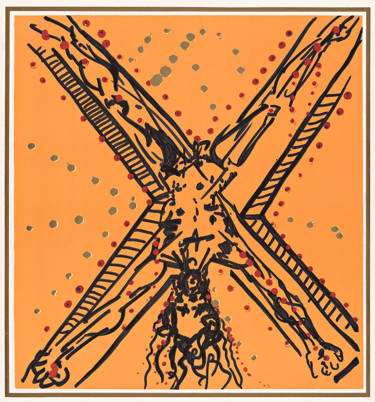 Litografia su carta Arches con stampa in rilievo e lamina d'oro dell'artista surrealista spagnolo Salvador Dalì. 
Dalla Suite dei Dodici Apostoli del 1977 (talvolta indicata come Suite dei Cavalieri della Tavola Rotonda). Firmato e numerato a