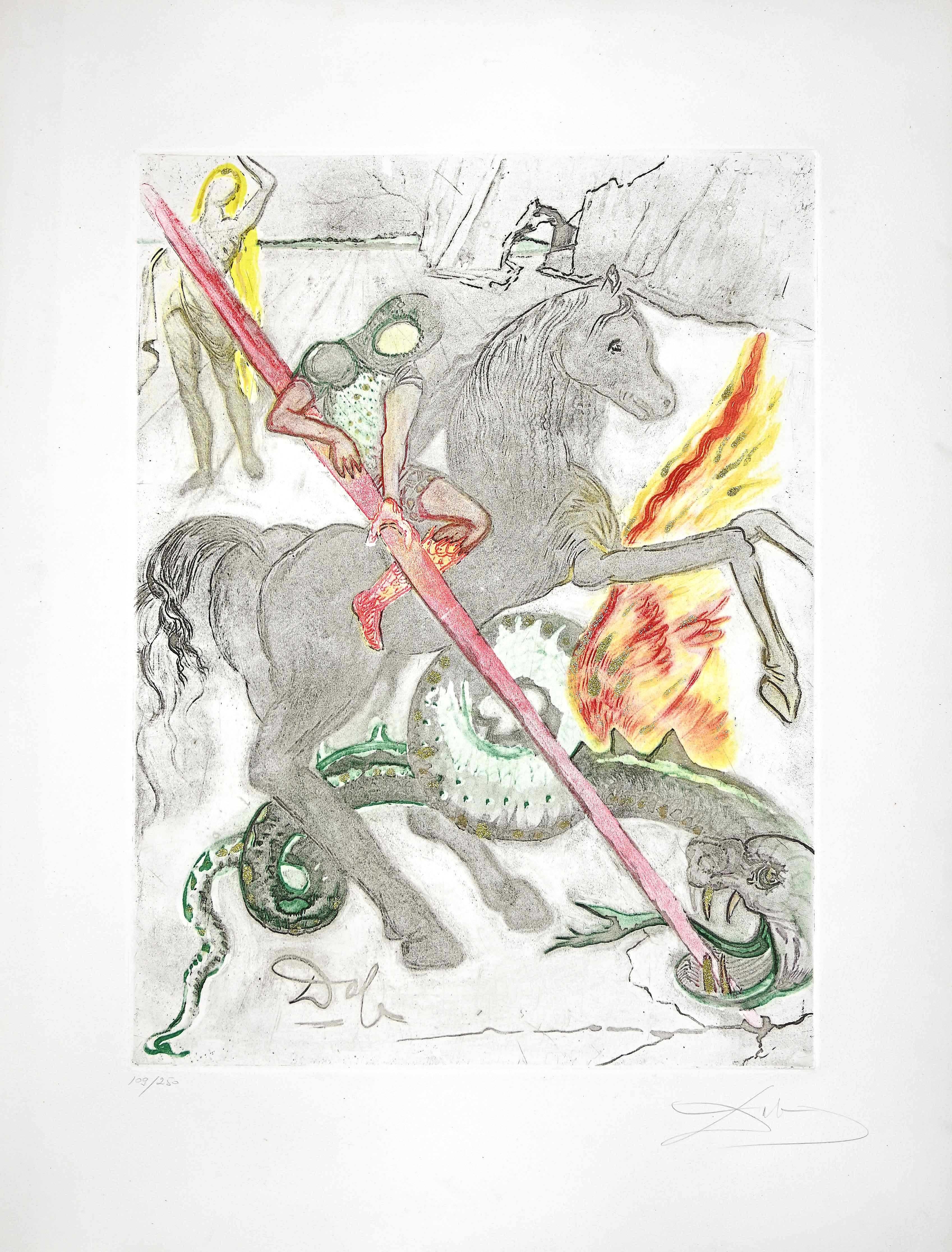 Salvador Dalí Print - Saint George and the Dragon - Original Etching and Aquatint by S. Dalì - 1978