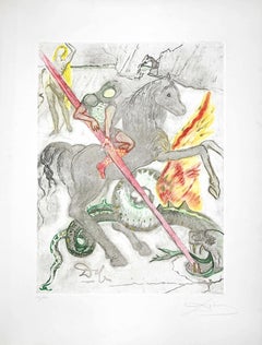 Saint George and the Dragon - Original Etching and Aquatint by S. Dalì - 1978
