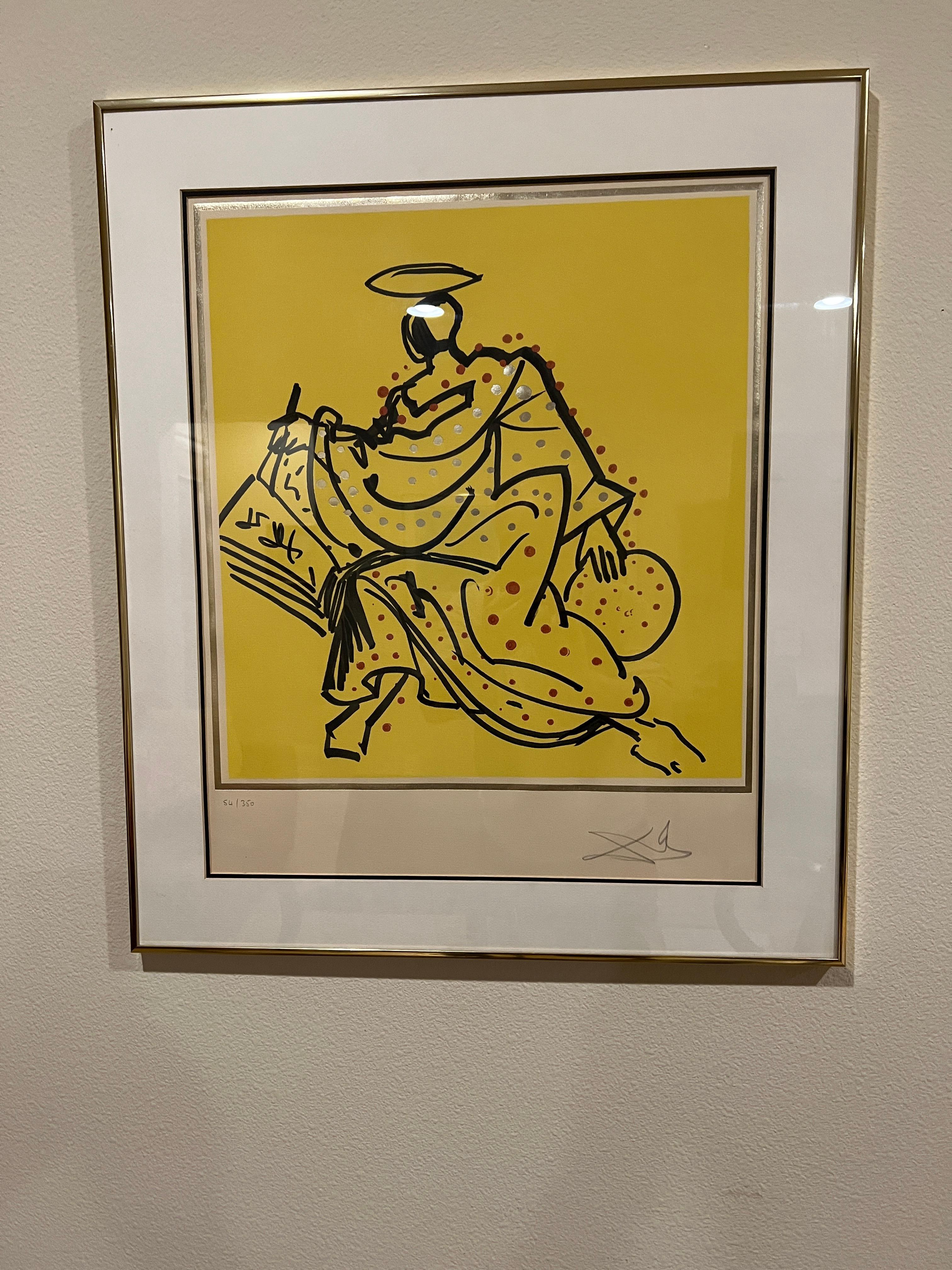 Lithographie auf Arches-Papier mit Prägung und Goldfolie des spanischen surrealistischen Künstlers Salvador Dali. Aus der Suite der Zwölf Apostel von 1977 (manchmal auch als Suite der Ritter der Tafelrunde bezeichnet). Dieses Bild wird manchmal auch