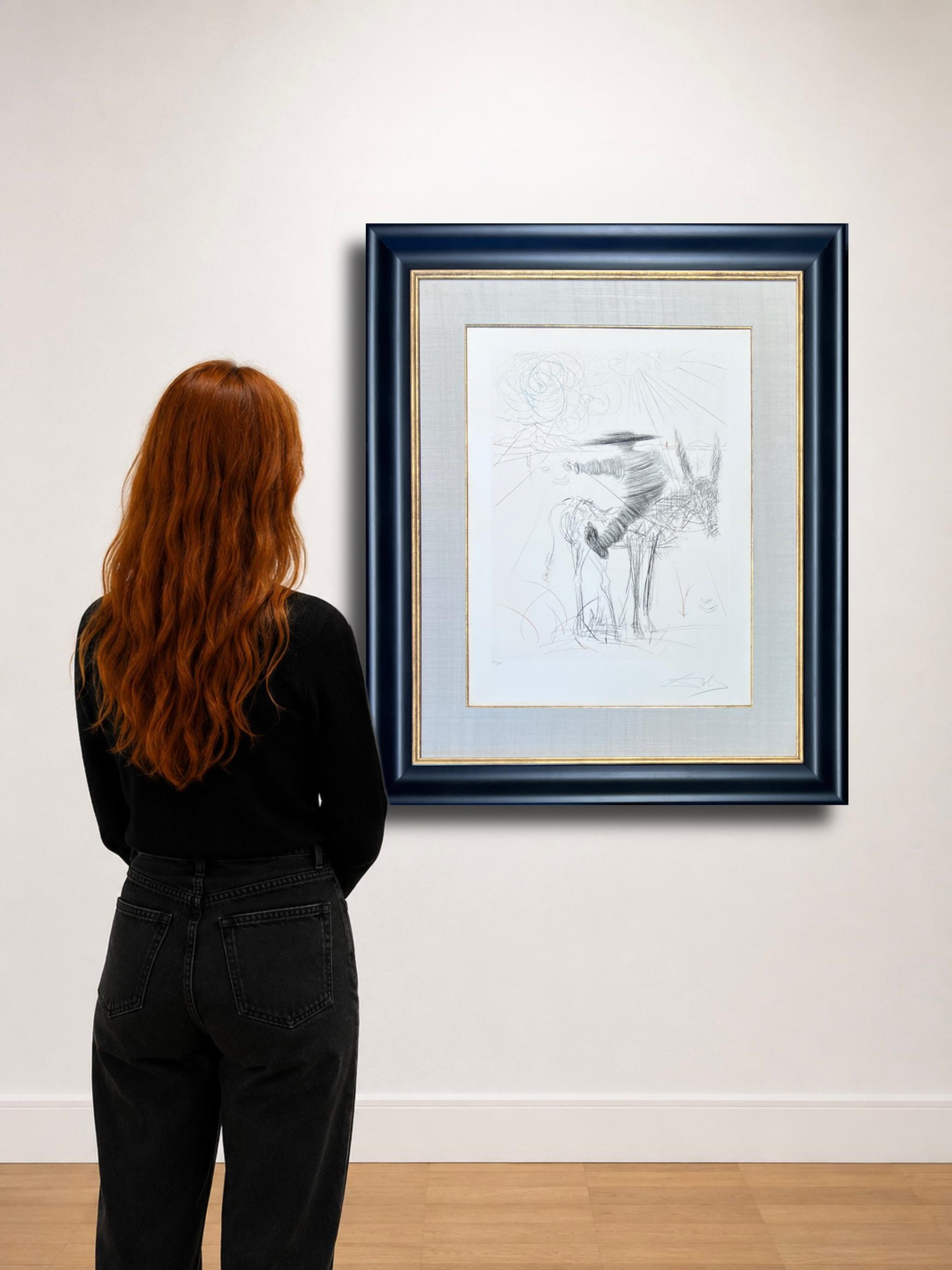 Drypoint etching on Lana paper, edited in 1970.
Limited edition of 175 copies, numbered as 150/175 in lower left corner.
Hand-signed by artist in pencil in the lower right corner.

Plate size: 52 x 39 cm
Paper size: 76 x 56 cm
Framed size: 94,5 x 78