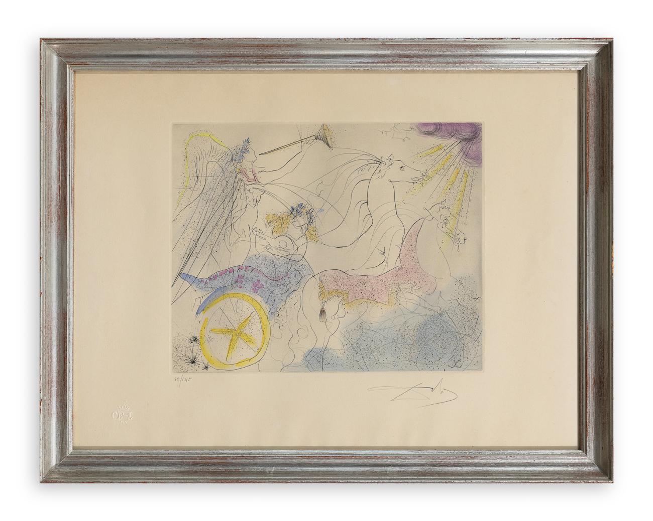 Hand-coloured drypoint etching on Arches paper, edited in 1971.
Limited edition of 145 copies, numbered as 89/145 in lower left corner. 
Hand-signed in pencil by artist in lower right corner.

Plate size: 41 x 33 cm
Paper size: 50 x 65 cm 
Framed