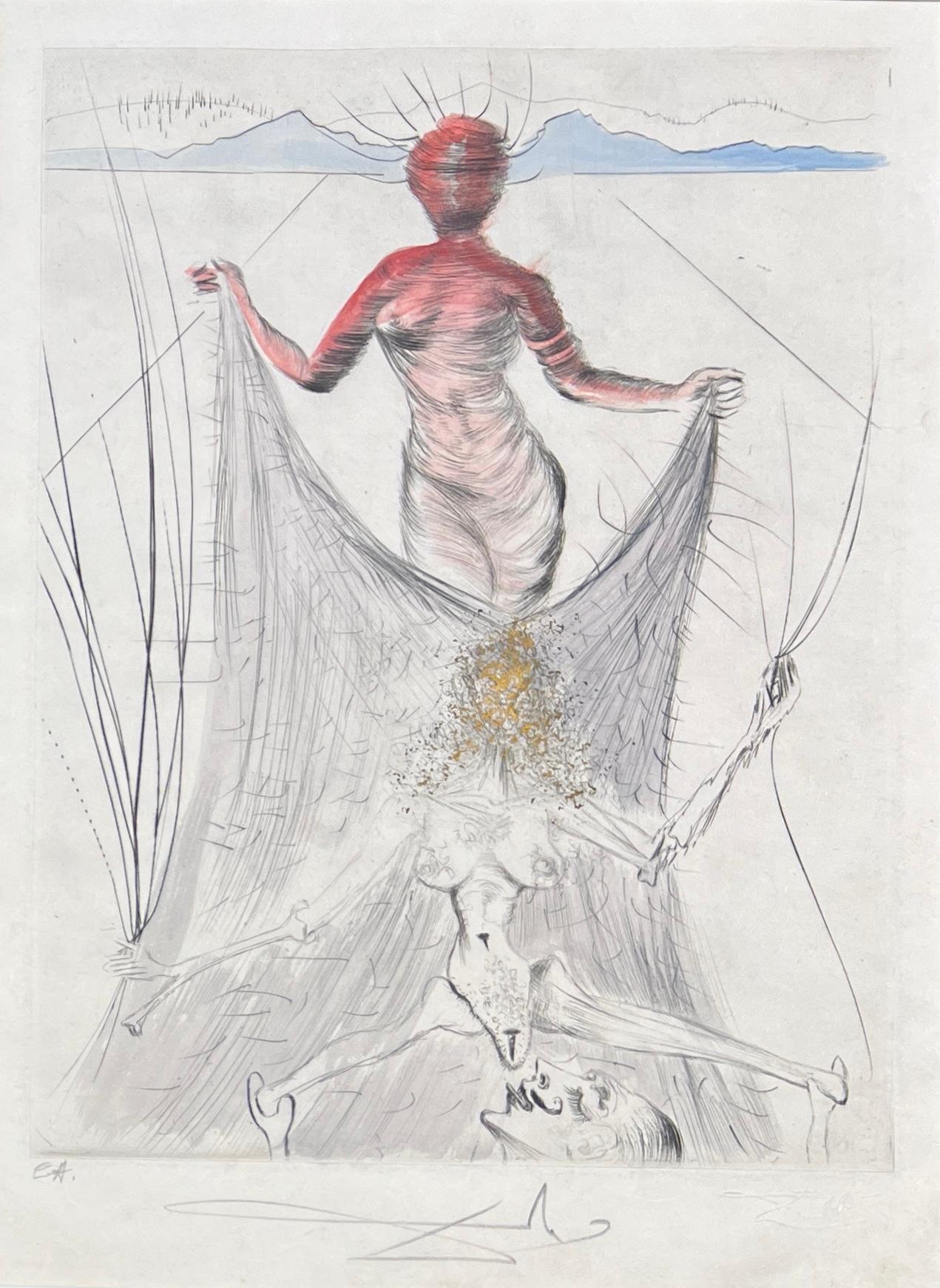 Salvador Dalí (1904-1989) - Acquaforte a punta secca acquerellata a mano su carta giapponese in vendita 1