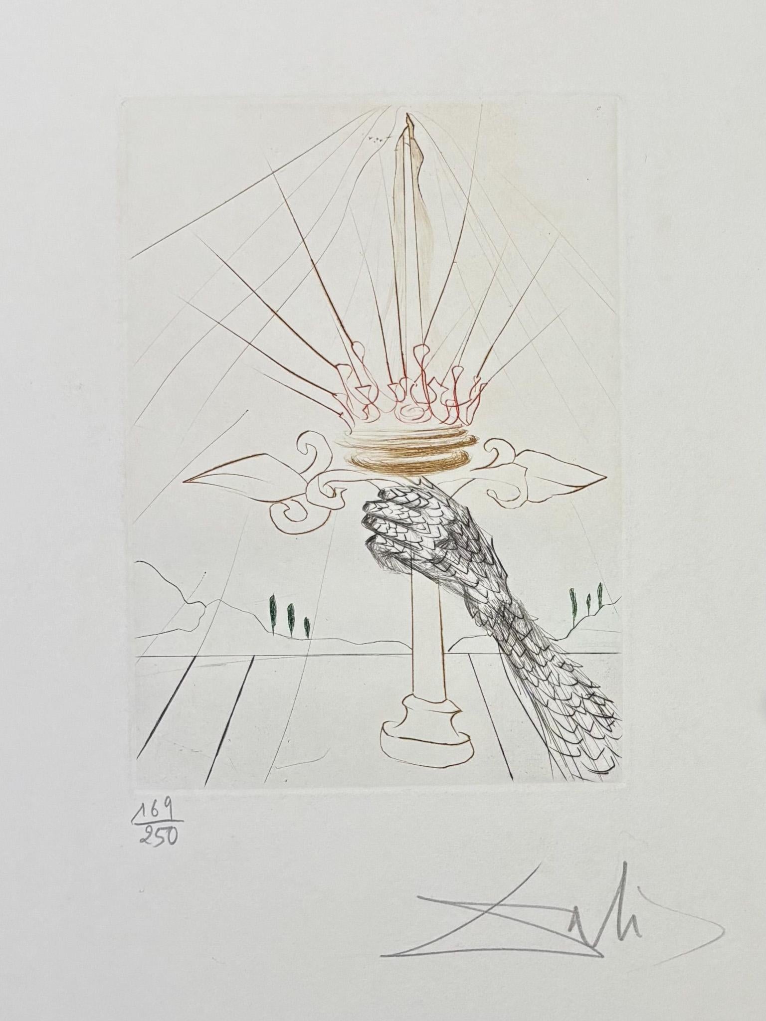 Puntasecca, acquaforte.
Edizione limitata, numerata 169/250.
Firmato a matita dall'artista.

Formato carta: 46,5 x 32 cm
Dimensioni della cornice: 59,5 x 45,5 cm
ottime condizioni

Bibliografia: Dalì - Catalogo ragionato delle acqueforti e delle