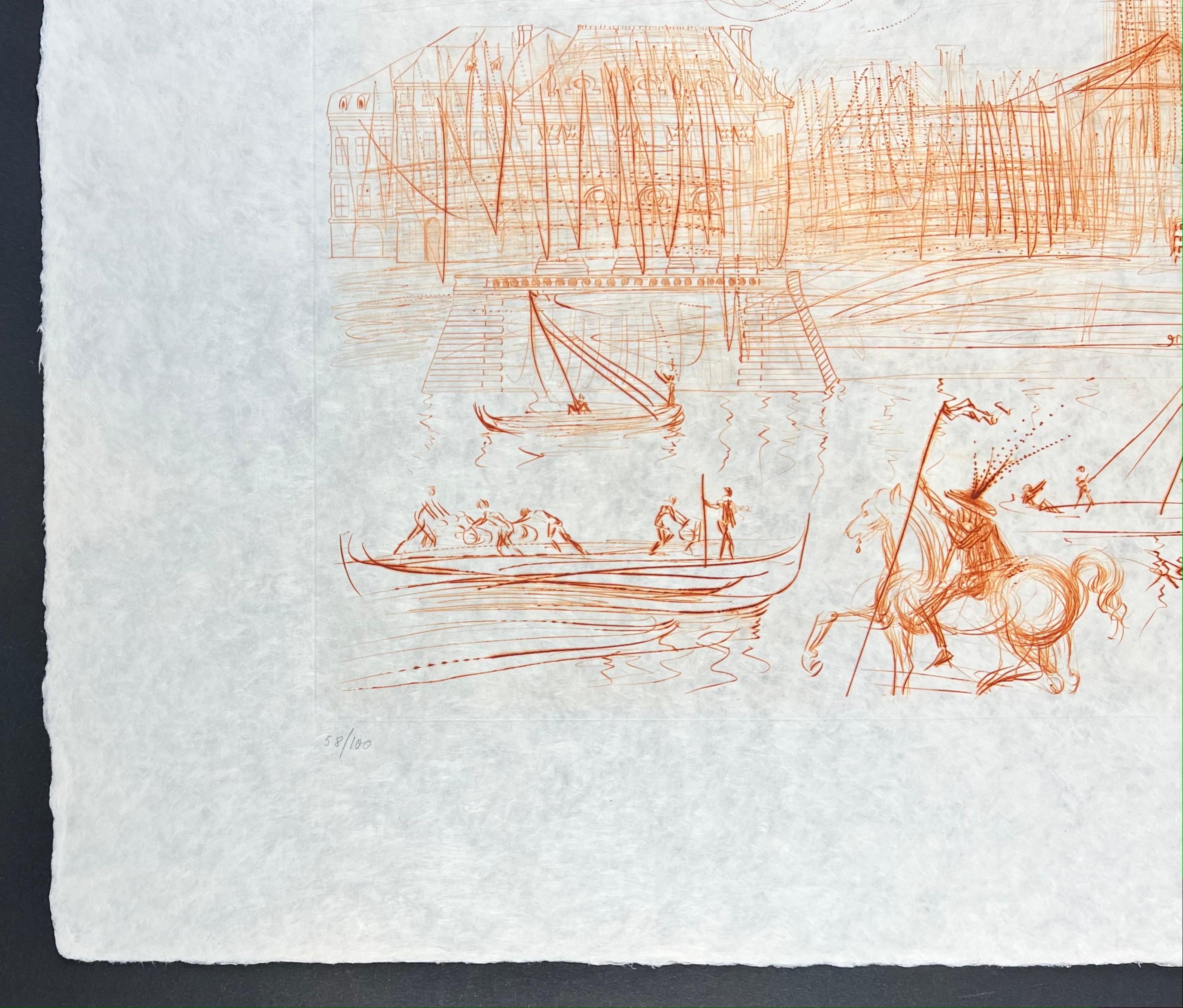 Salvador Dalí ( 1904 - 1989 ) - L'Académie de Paris - Gravure en sépia - 1971 2