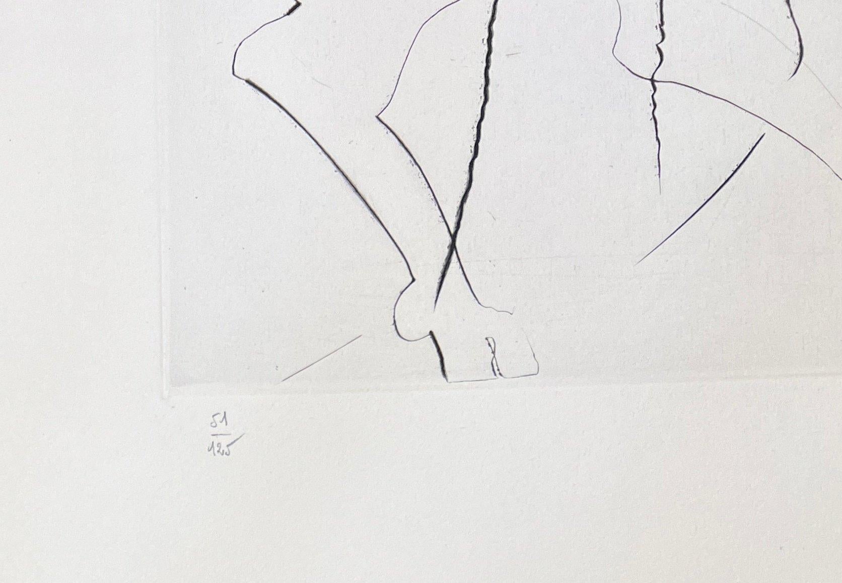 Kaltnadelradierung auf Rives-Papier, herausgegeben 1969
limitierte Auflage von 125 Exemplaren auf Rives
nummeriert in der linken unteren Ecke 51/125
signiert mit Bleistift vom Künstler in der rechten unteren Ecke
Papierformat: 76 x 56 cm
Gerahmte