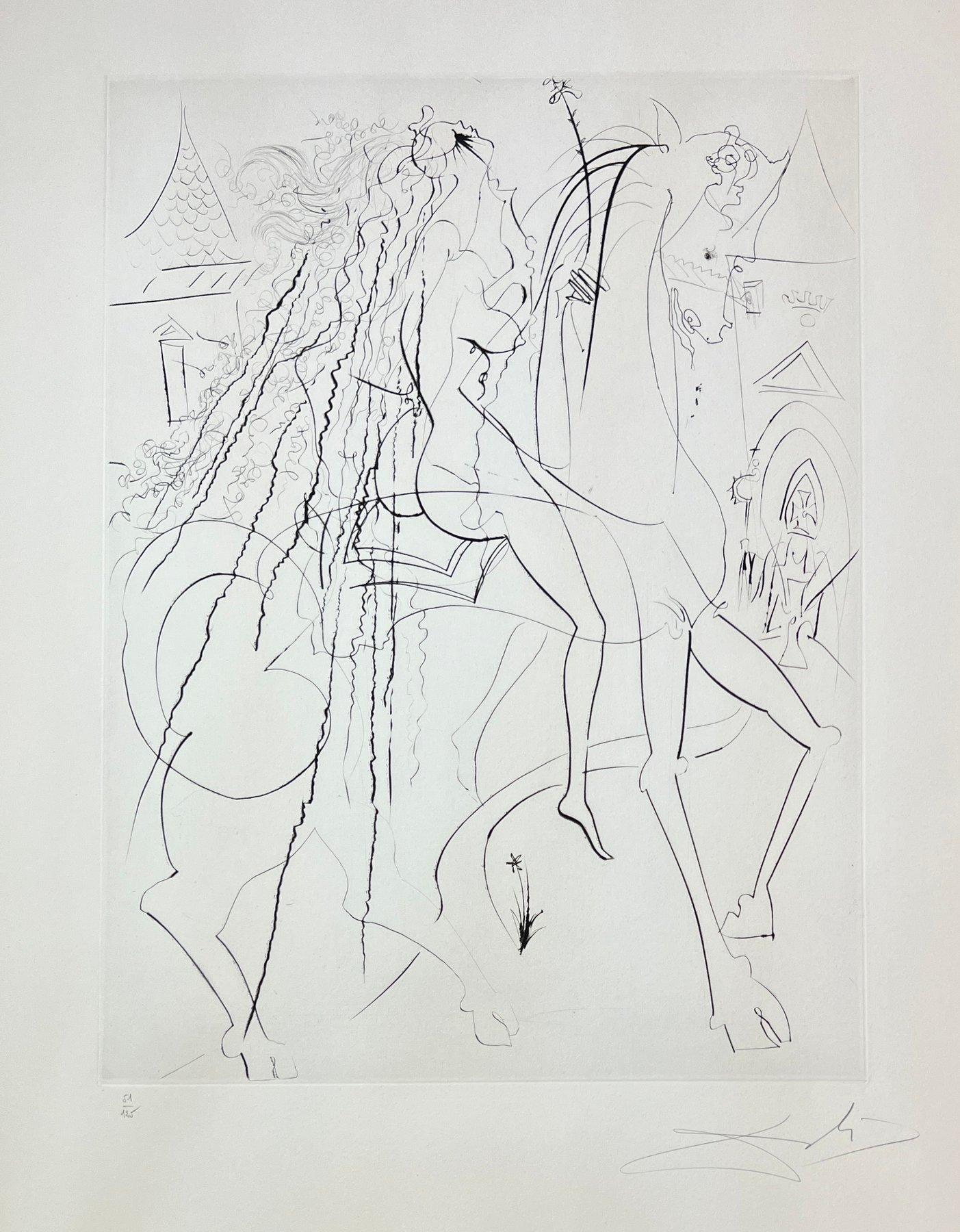 Salvador Dalì (1904-1989)- Lady Godiva - handsignierte Kaltnadelradierung - 1969 – Print von Salvador Dalí