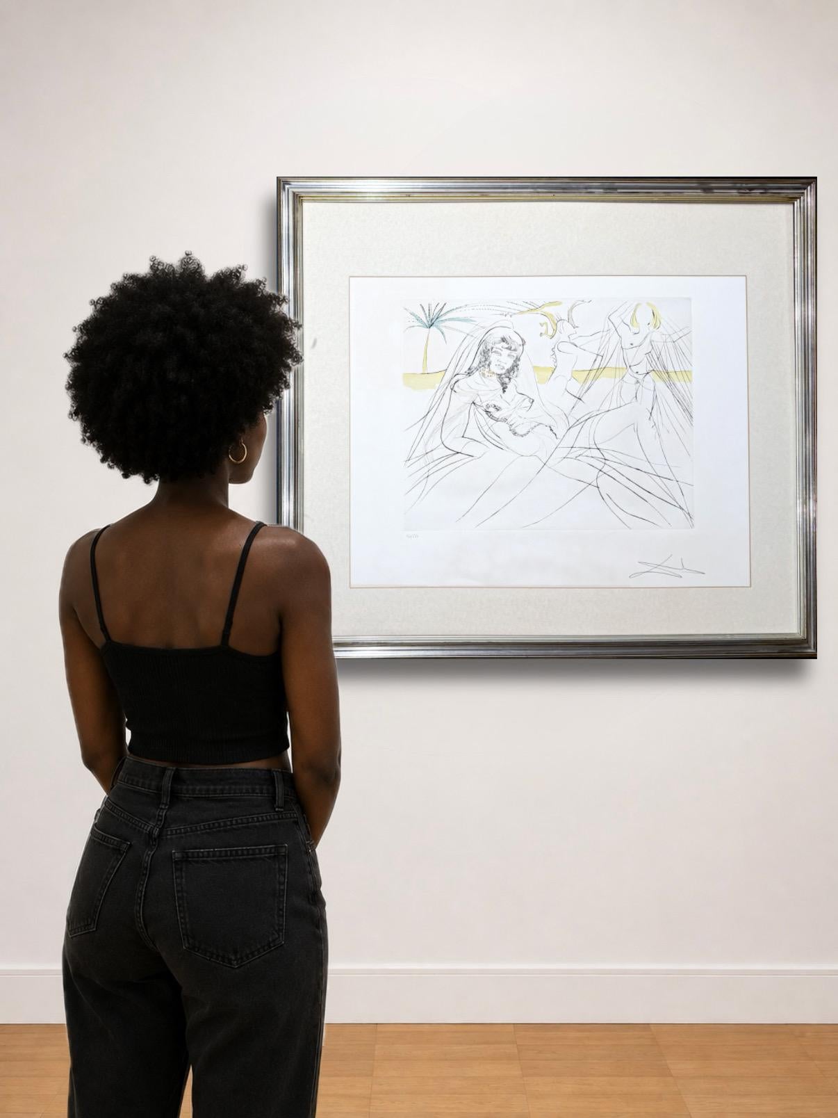 Drypoint etching with stencil on Arches paper, edited in 1975.
Limited edition, numbered as 160/250 in lower left corner.
Hand-signed in pencil by artist in lower right corner.

Plate size: 41.5 x 51.5 cm
Paper size: 56 x 78 cm
Framed size: 84 x 95