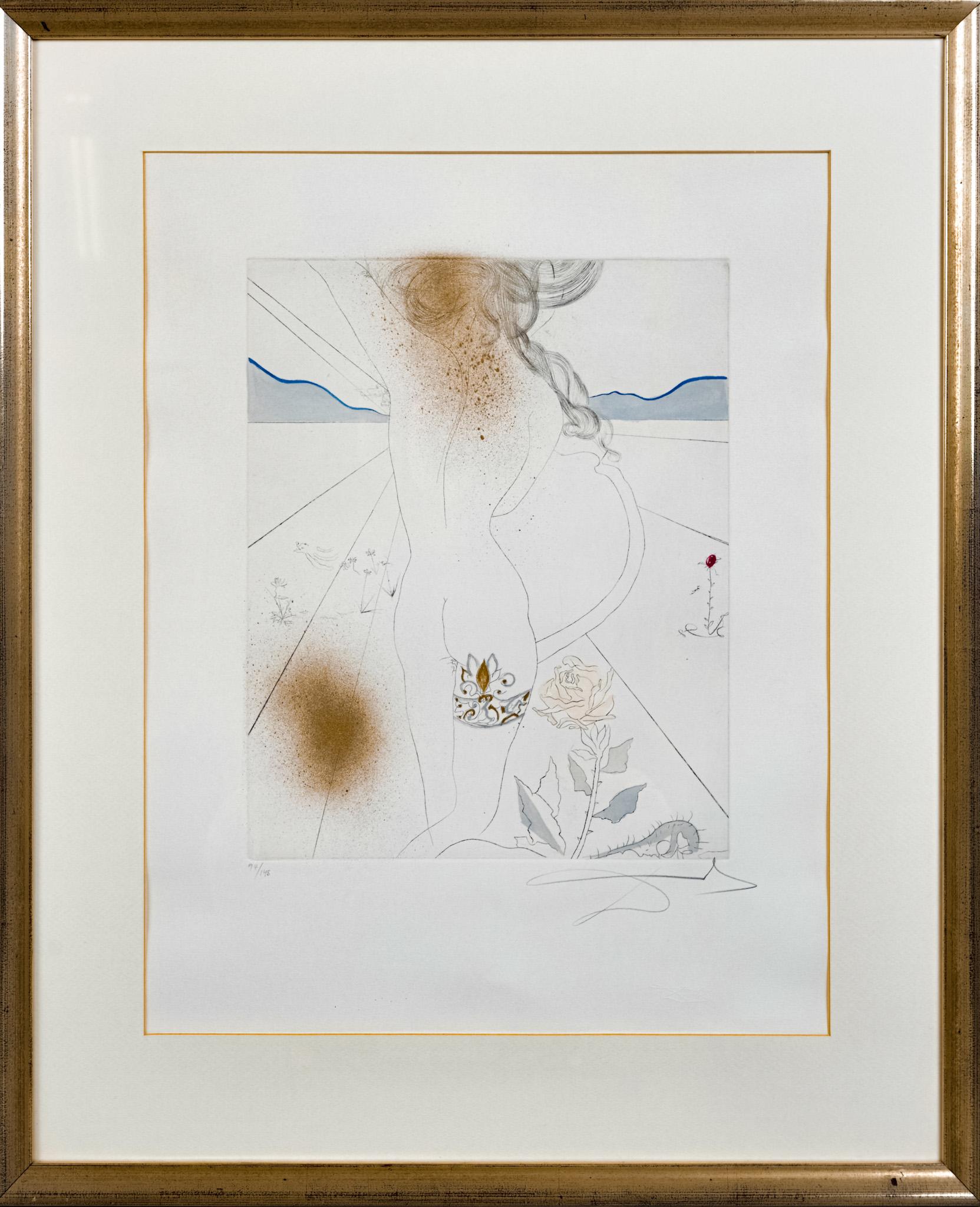 hand-coloured drypoint etching, edited in 1969.
Limited edition, numbered 94/145
Signed in pencil by artist in lower right corner.
Very good conditions.
Framed size: 79 x 65 cm
Paper size: 65 x 50 cm 

Publications:
This print is fully documented