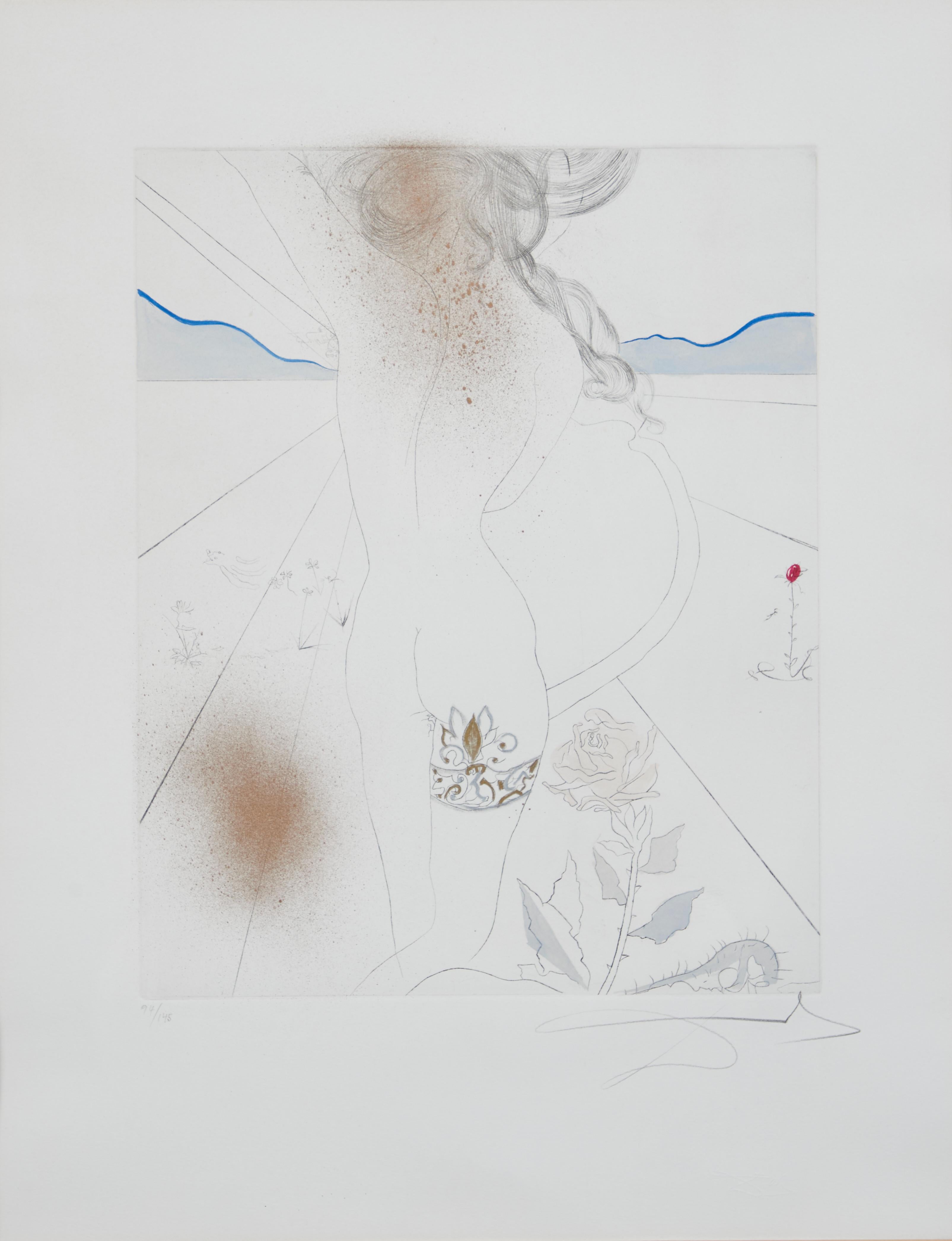 Salvador Dalí (1904-1989) - Nudo con giarrettiera - Litografia su carta, colorata a mano