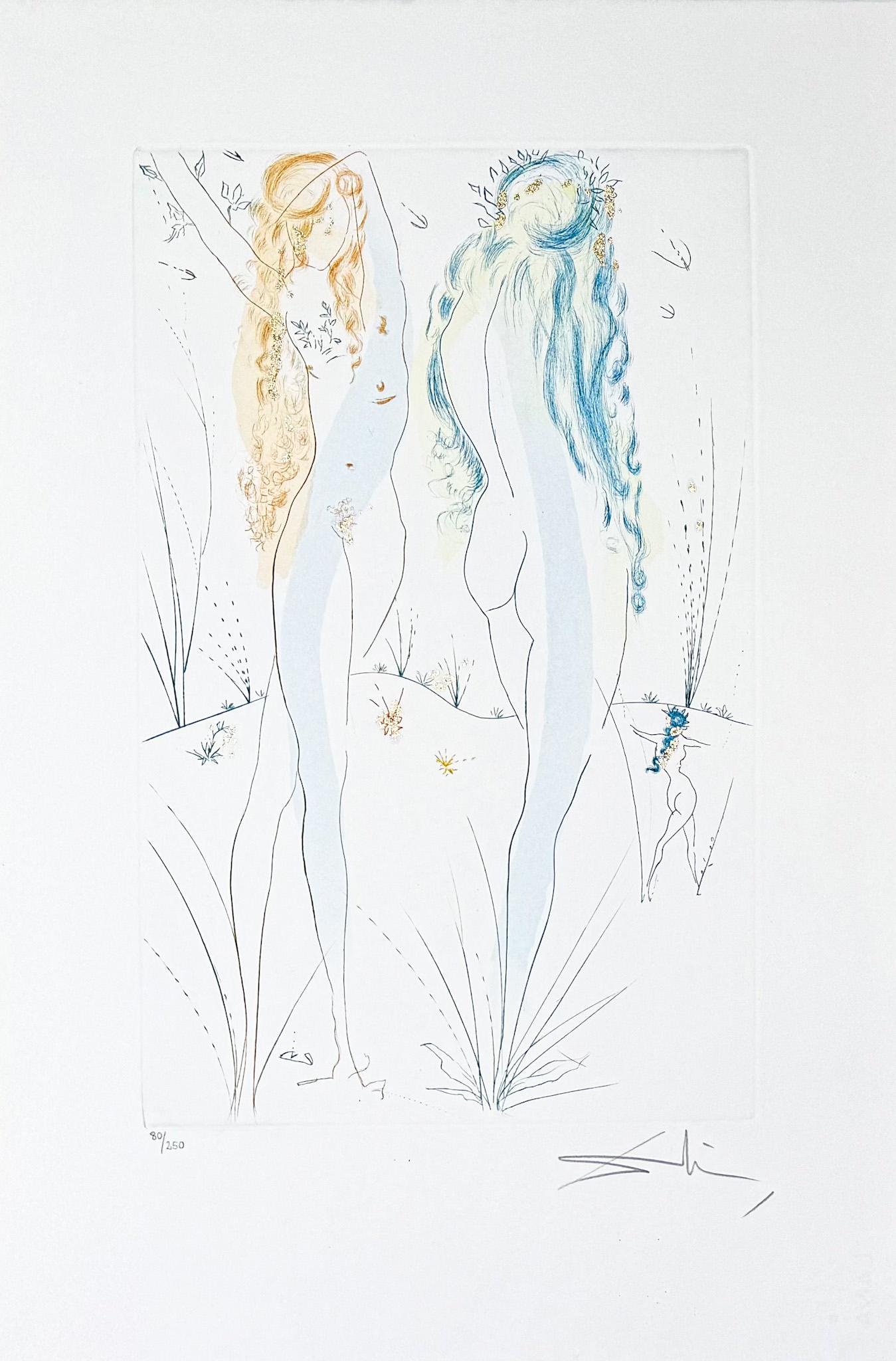 Radierung mit Schablone und Vergoldung auf Papier, herausgegeben im Jahr 1971.
Limitierte Auflage, nummeriert in der linken unteren Ecke 80/250
Signiert mit Bleistift vom Künstler in der rechten unteren Ecke.

Papierformat: 55,5 x 37 cm
Gerahmte