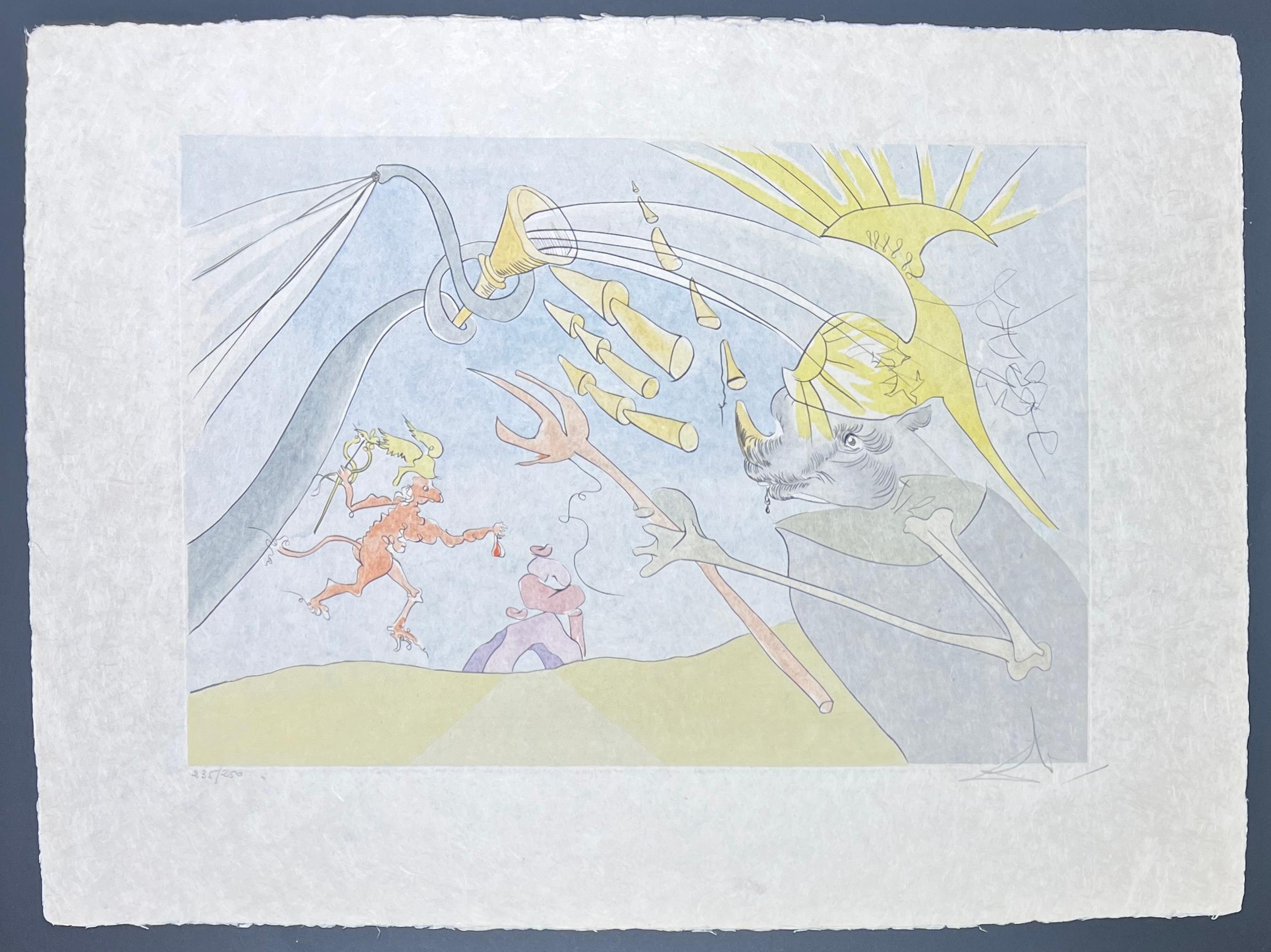 Salvador Dalì (1904-1989) - L'elefante e la scimmia di Giove - Acquaforte a punta secca - Print di Salvador Dalí