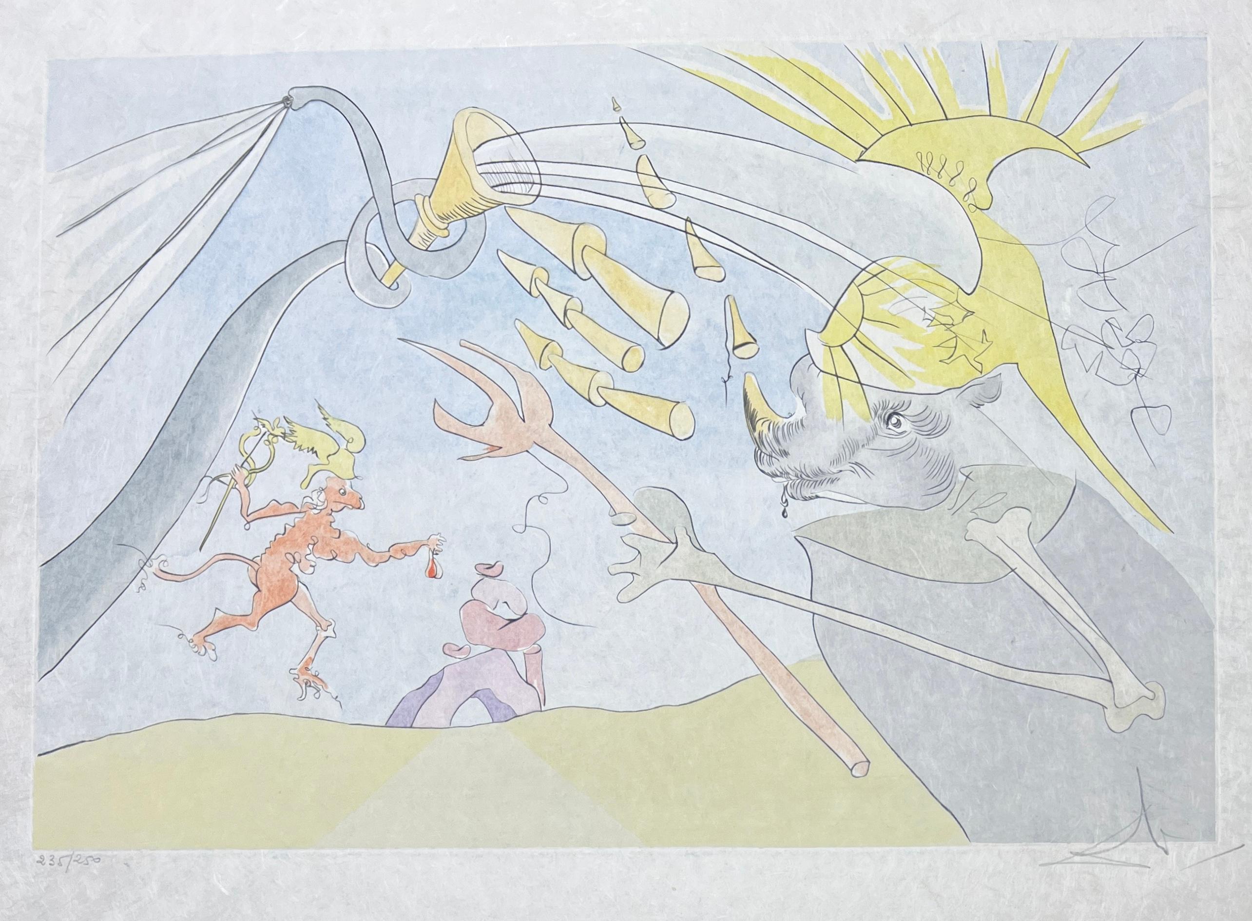 Salvador Dalì (1904-1989) - L'elefante e la scimmia di Giove - Acquaforte a punta secca in vendita 1