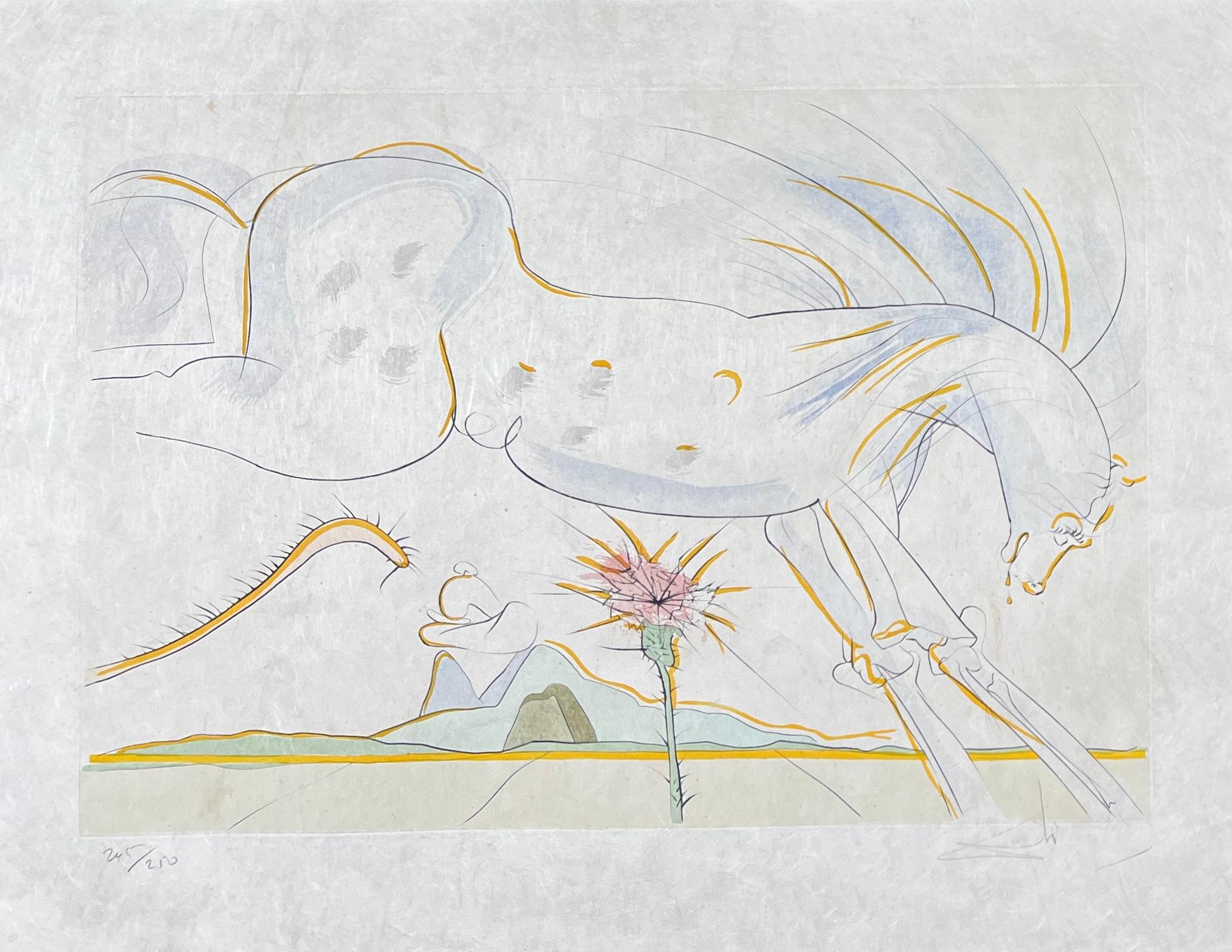 Salvador Dalì (1904-1989) - El Caballo y el Lobo - Aguafuerte con esténcil - Print Abstracto de Salvador Dalí