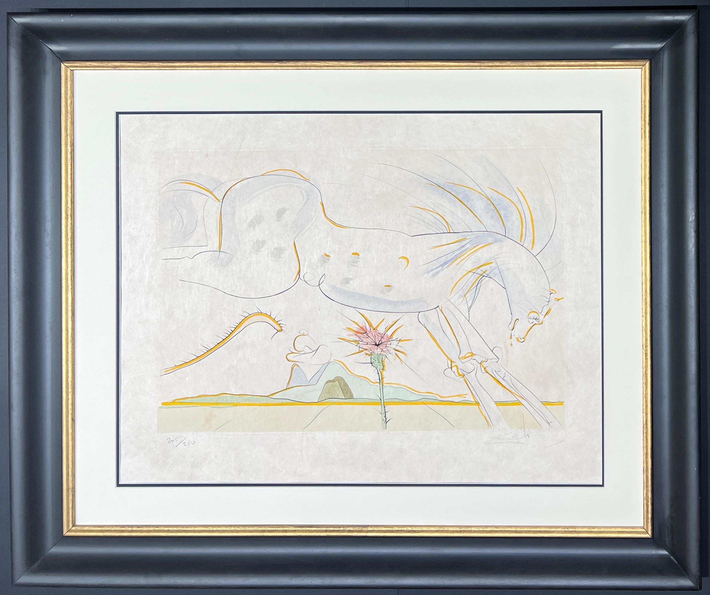 Salvador Dalì (1904-1989) - El Caballo y el Lobo - Aguafuerte con esténcil - Print de Salvador Dalí