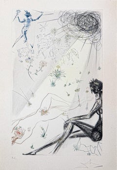 Salvador Dalí (1904-1989)- Il pastore- Acquaforte con stencil e doratura -1971