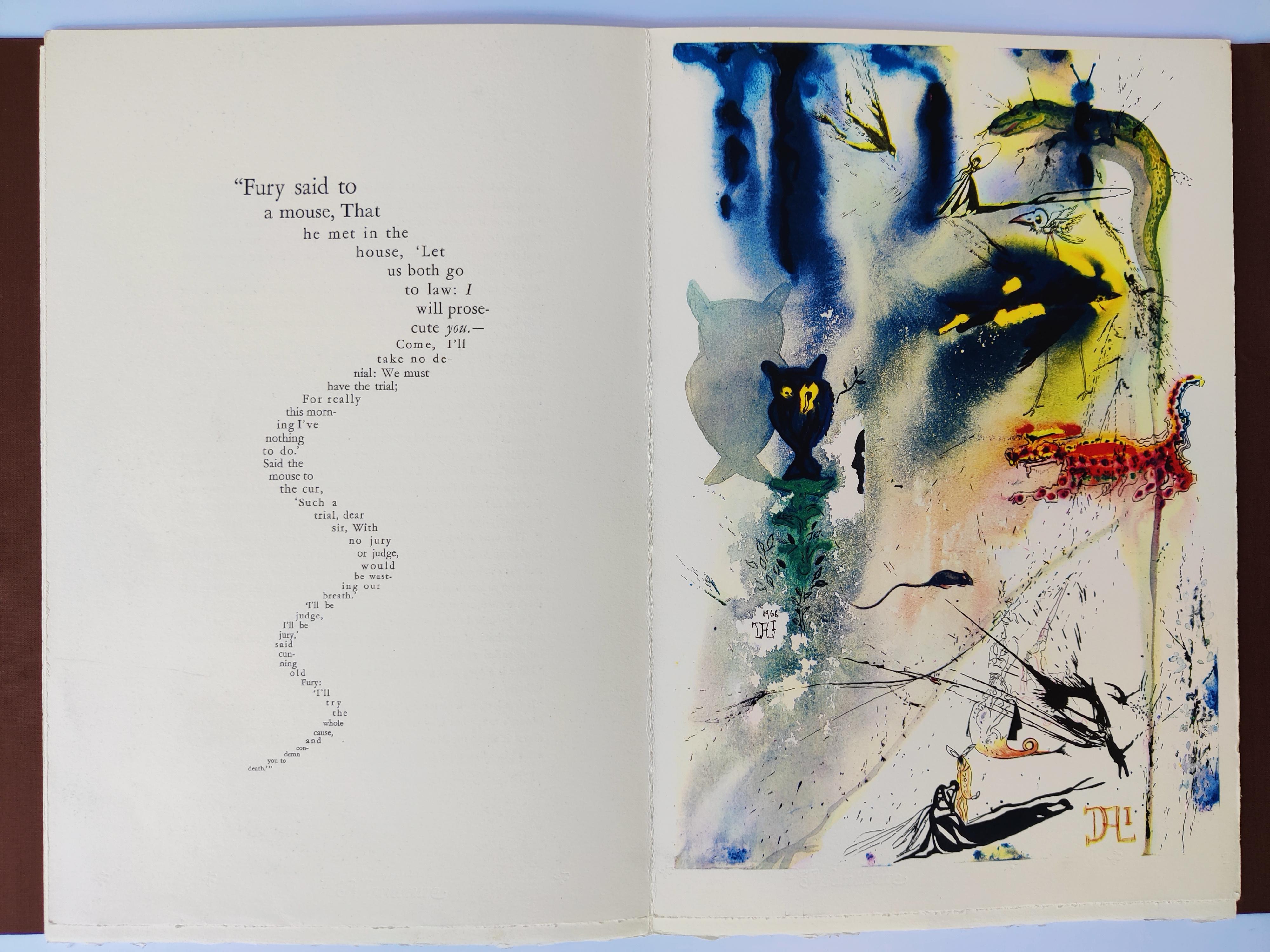 Salvador Dalí 
Una Carrera de Caucus y un Largo Cuento de Las Aventuras de Alicia en el País de las Maravillas de Dalí, 1969
La litografía y las primeras páginas vienen con una funda de terciopelo dorado en relieve Dalí/Alice
Sin signo
Tamaño de la