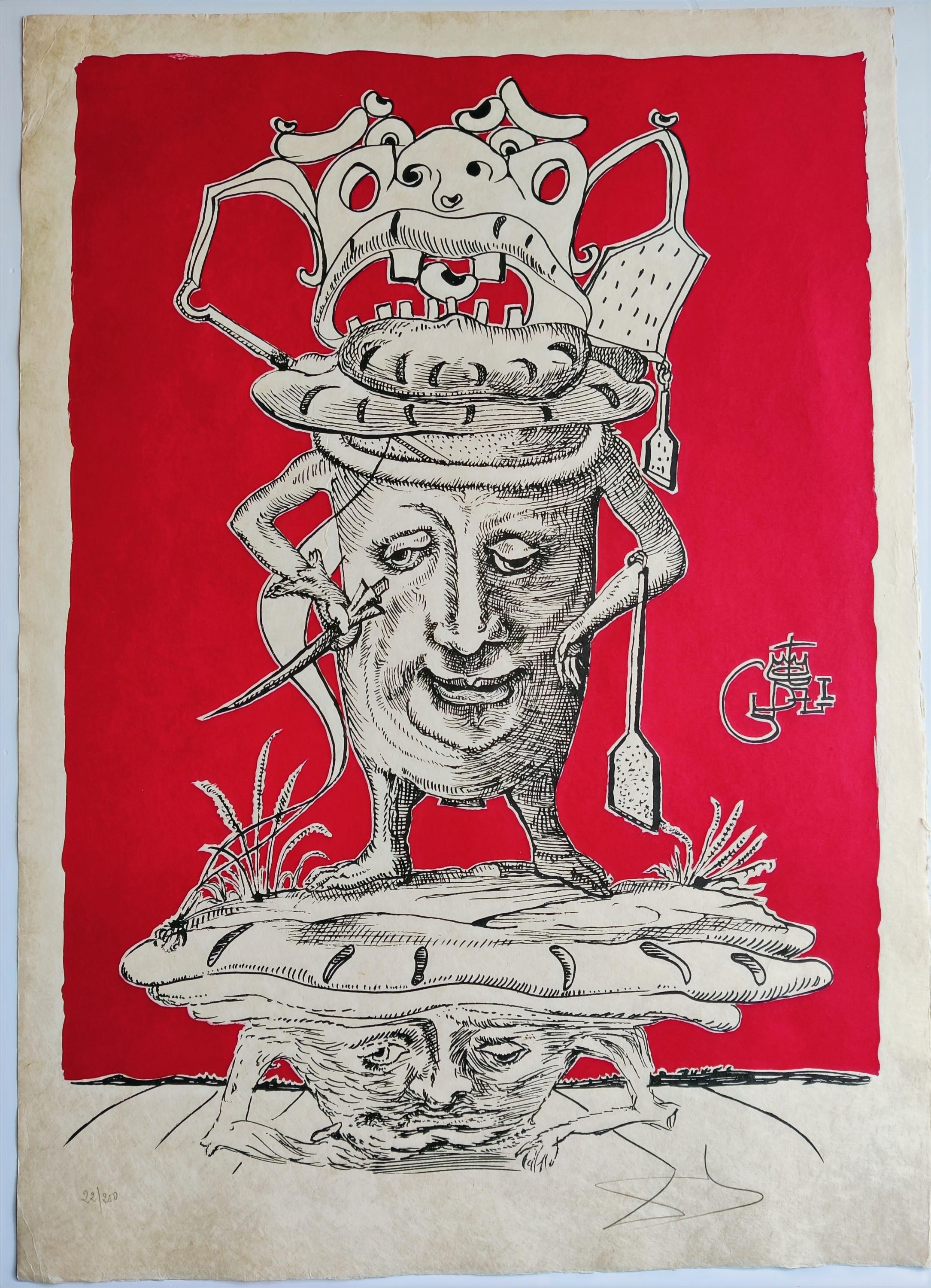 Salvador Dali - Une assiette, des Songes drolatiques de Pantagruel - Print de Salvador Dalí
