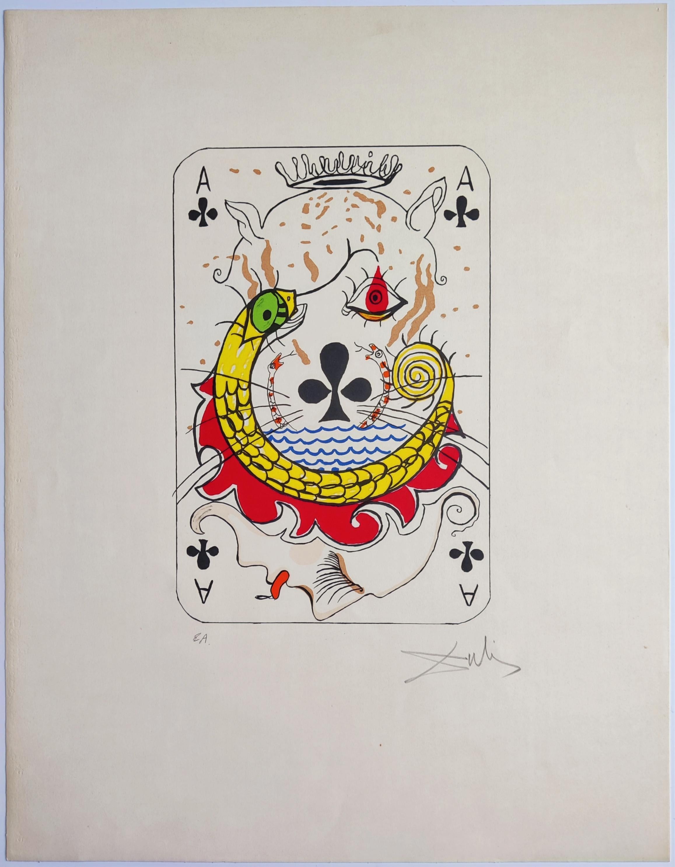 Salvador Dalí 
Ace of Clubs from the Playing Cards series, 1972
Lithograph in colors
Hand signed lower right
Edition EA lower left
Image size: 36 × 23 cm
Sheet size: 65 × 50.5 cm
Published by Reese Palley, New York.
Reference: Field 72-4 K