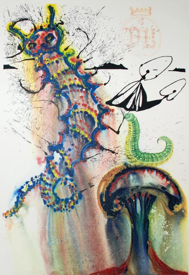 Salvador Dalí Landscape Print - Salvador Dali Alice in Wonderland Advice from a Caterpillar