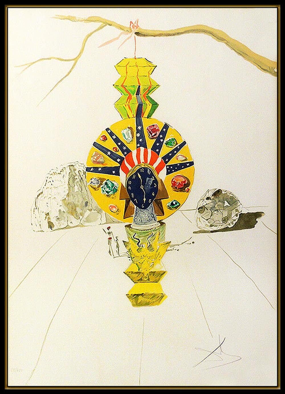 Salvador Dali American Clock Time Hand Signed Color Lithograph Surreal Artwork - Print by Salvador Dalí
