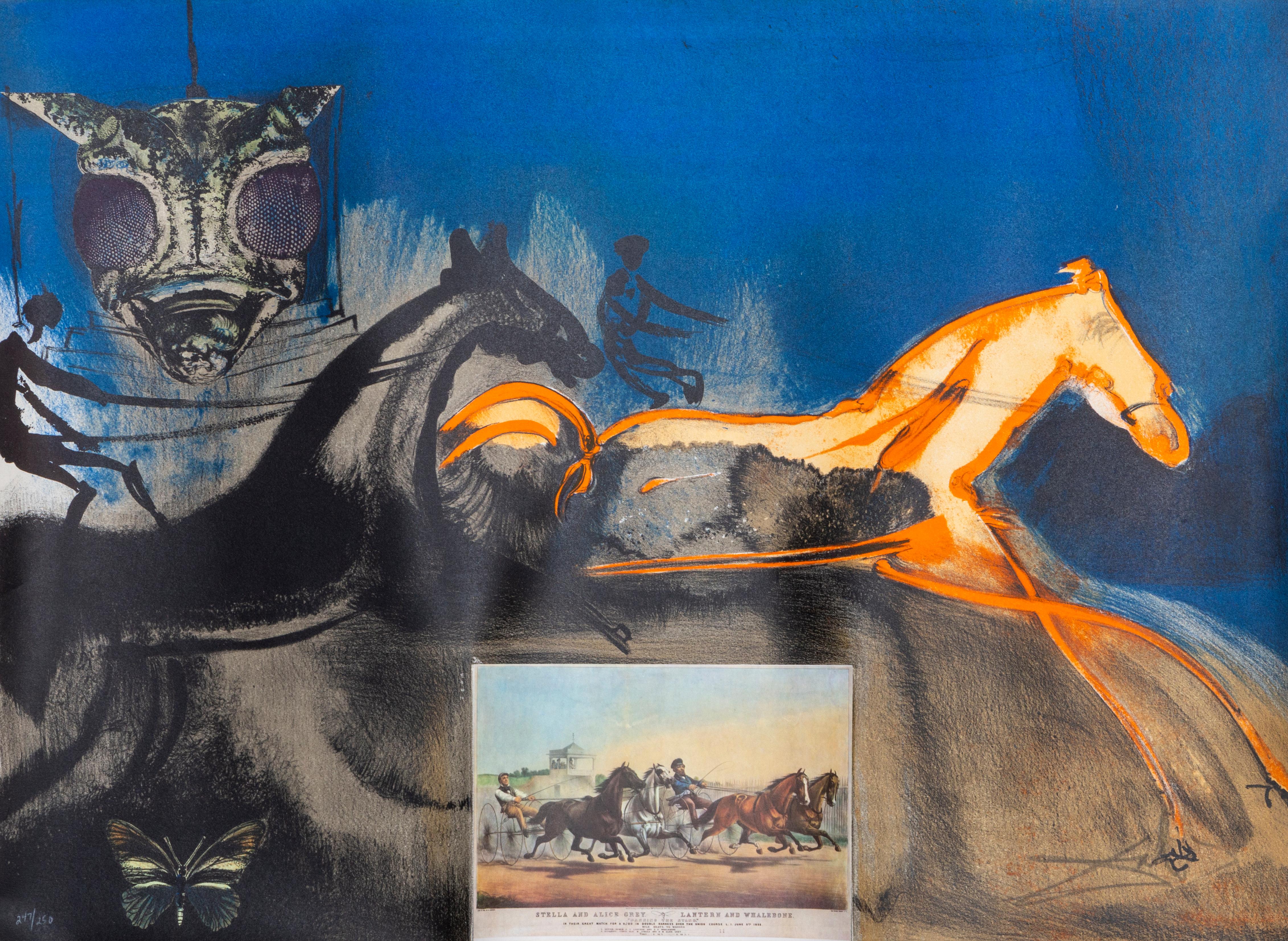 Salvador Dali, American Trotting Horses No. 2, Lithograph with collage