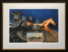 Salvador Dalí, Caballos trotones americanos nº 2, Litografía con collage