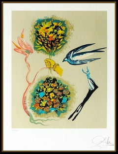 Salvador Dali Apparition Of The Rose Hand Signed Color Lithograph Surreal Art