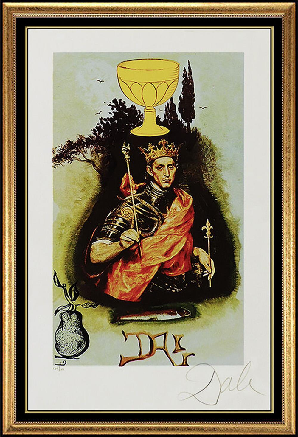 Salvador Dalí Portrait Print - Salvador Dali Authentic Color Lithograph Hand Signed King Of Cups Original Art