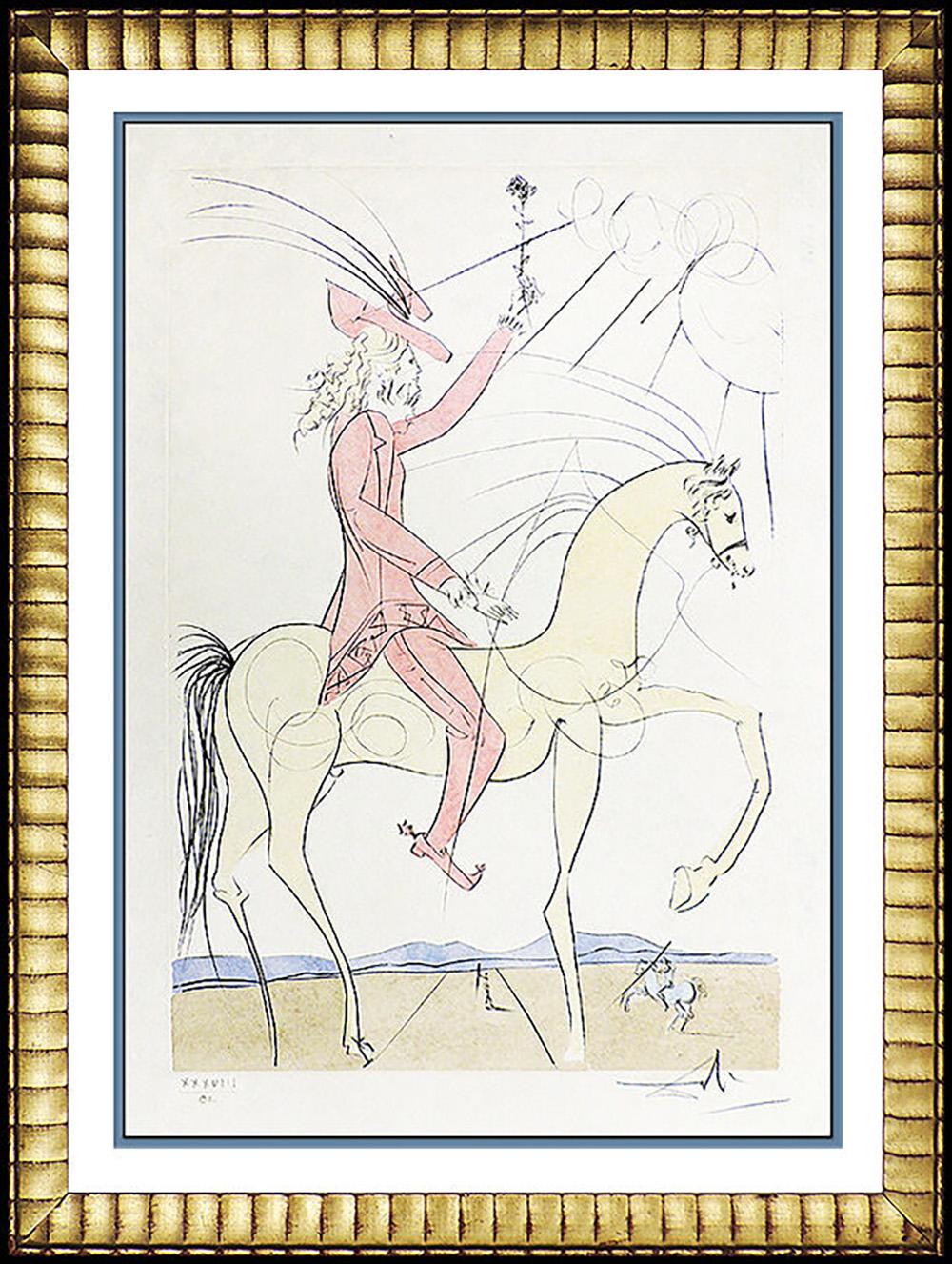 Salvador Dalí Animal Print - Salvador Dali Authentic Etching Hand Signed Cavalier Rose Artwork Field 73-17B