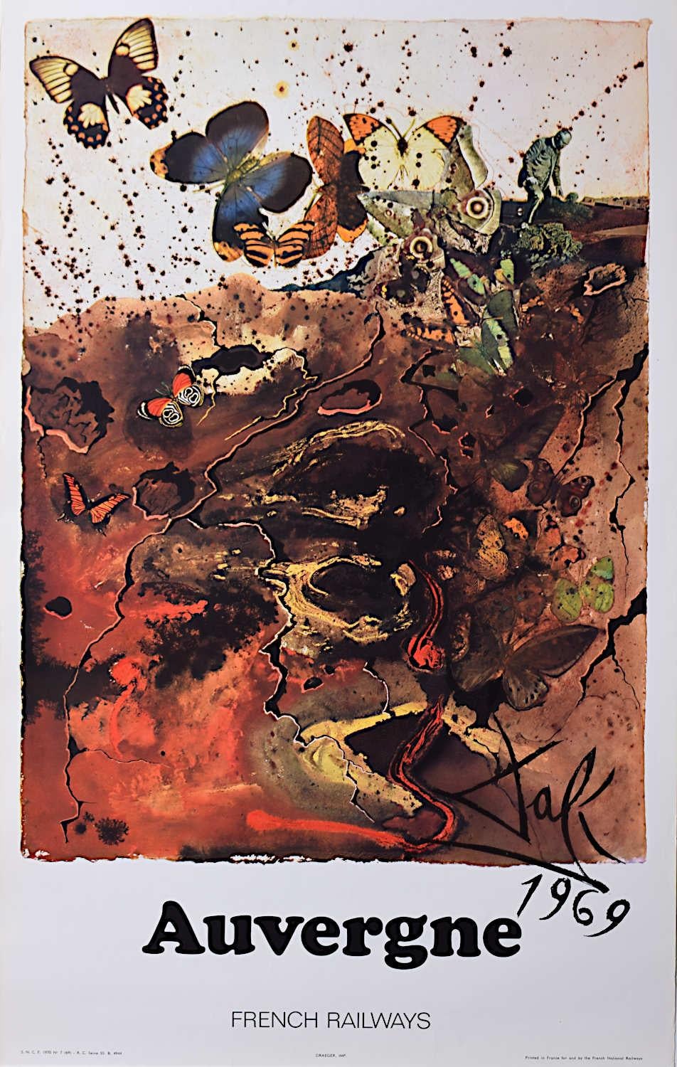 Salvador Dalí Landscape Print - Salvador Dali Auvergne original French travel poster SNCF Railway 1969