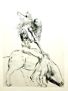 Salvador Dali - Baubo (Frau, die auf einer Kugel reitet), von Faust - Originalradierung