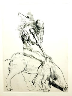 Salvador Dalí - Baubo (Mujer montando una cerda), de Fausto - Grabado original