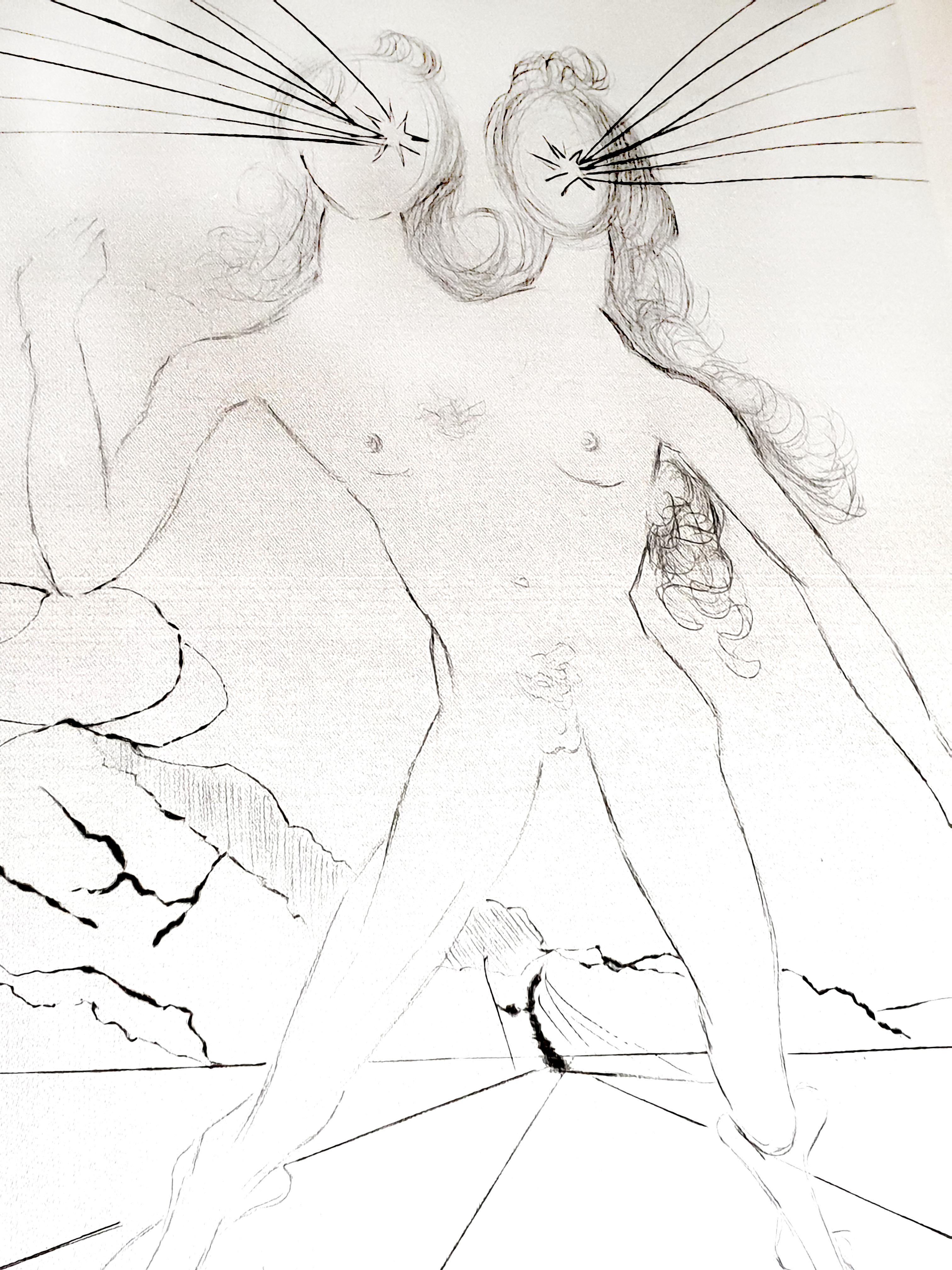 Salvador Dali - Bicephale - eau-forte originale sur soie - Gris Figurative Print par Salvador Dalí