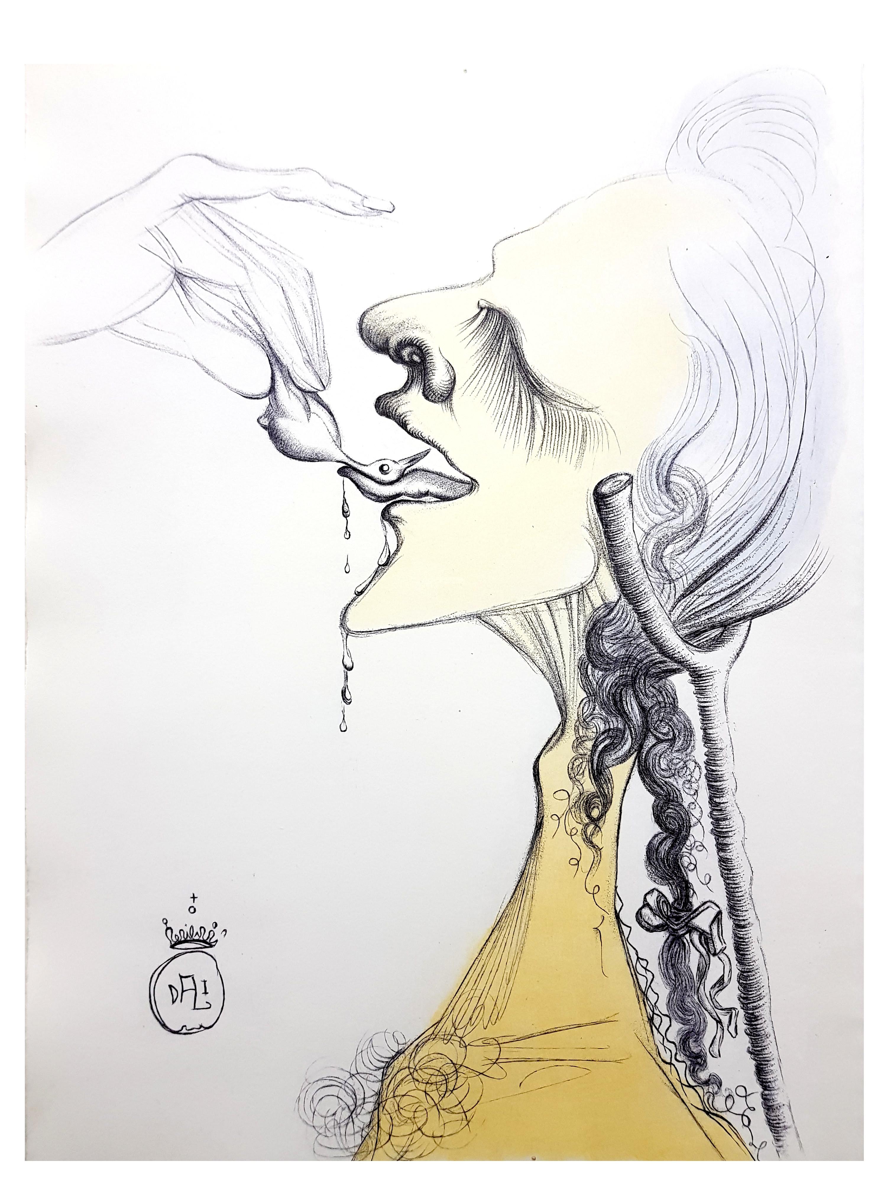 Salvador Dali - Vogel auf Zunge - Original-Radierung im Angebot 1