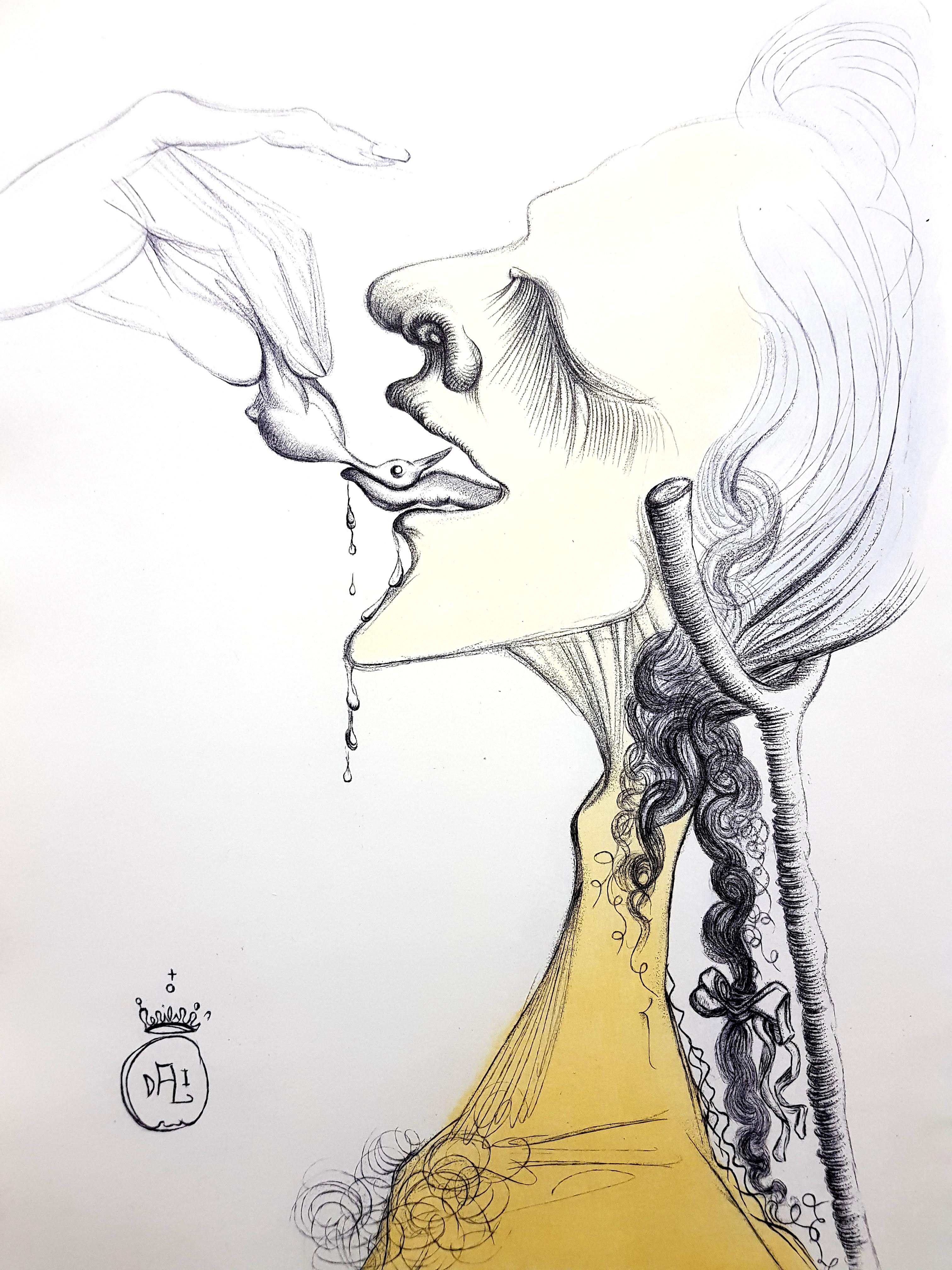 Salvador Dalí Figurative Print – Salvador Dali - Vogel auf Zunge - Original-Radierung