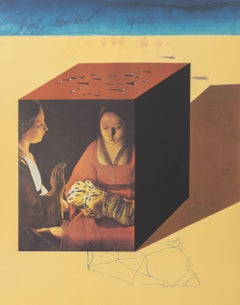 „Die Pflege einer surrealistischen Uhr“ Radierung und Fotolithografie, Künstlerprobe, 1971