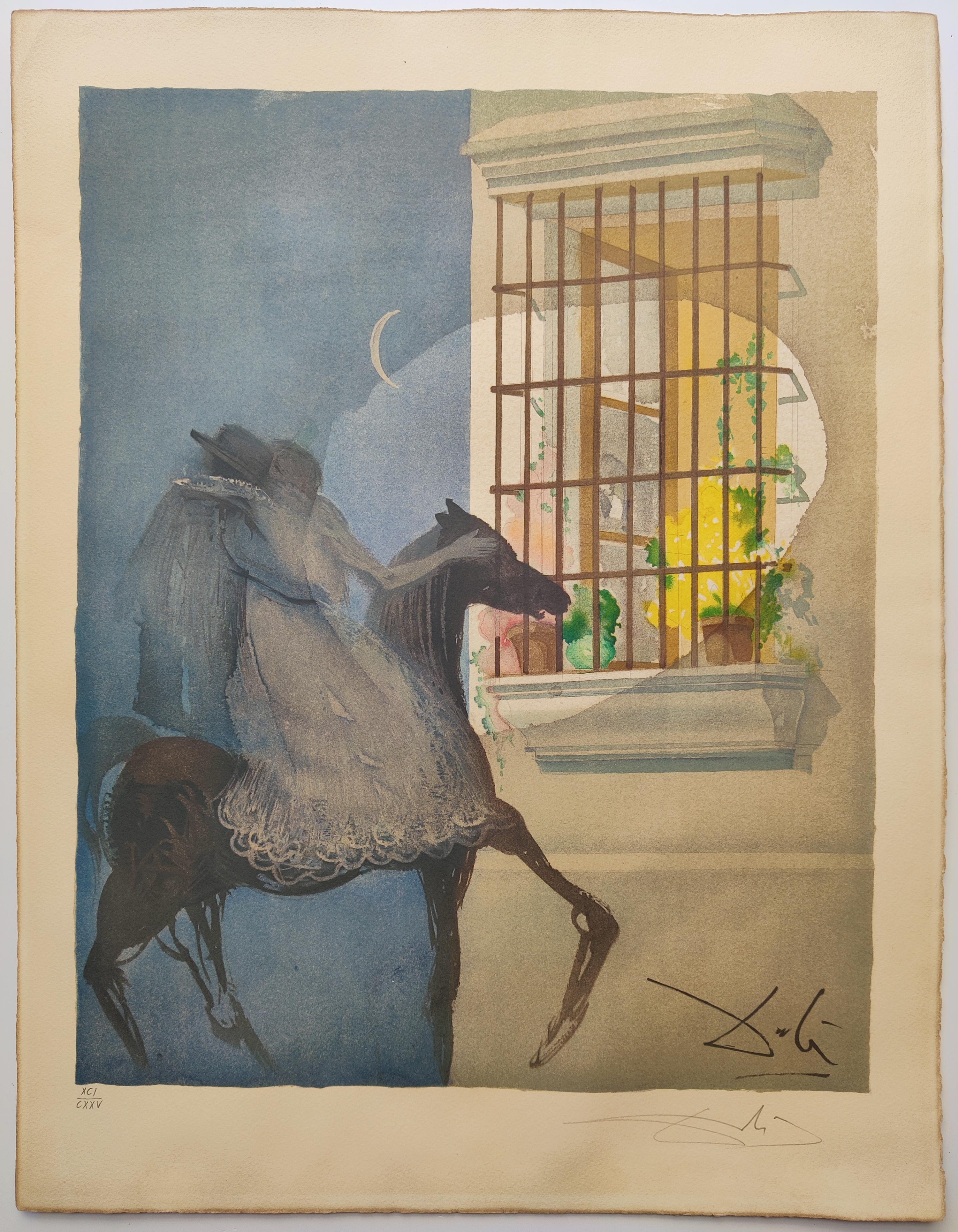 Salvador Dali -- Carmen and Don José fleeing on horseback from The Opera Carmen - Print by Salvador Dalí
