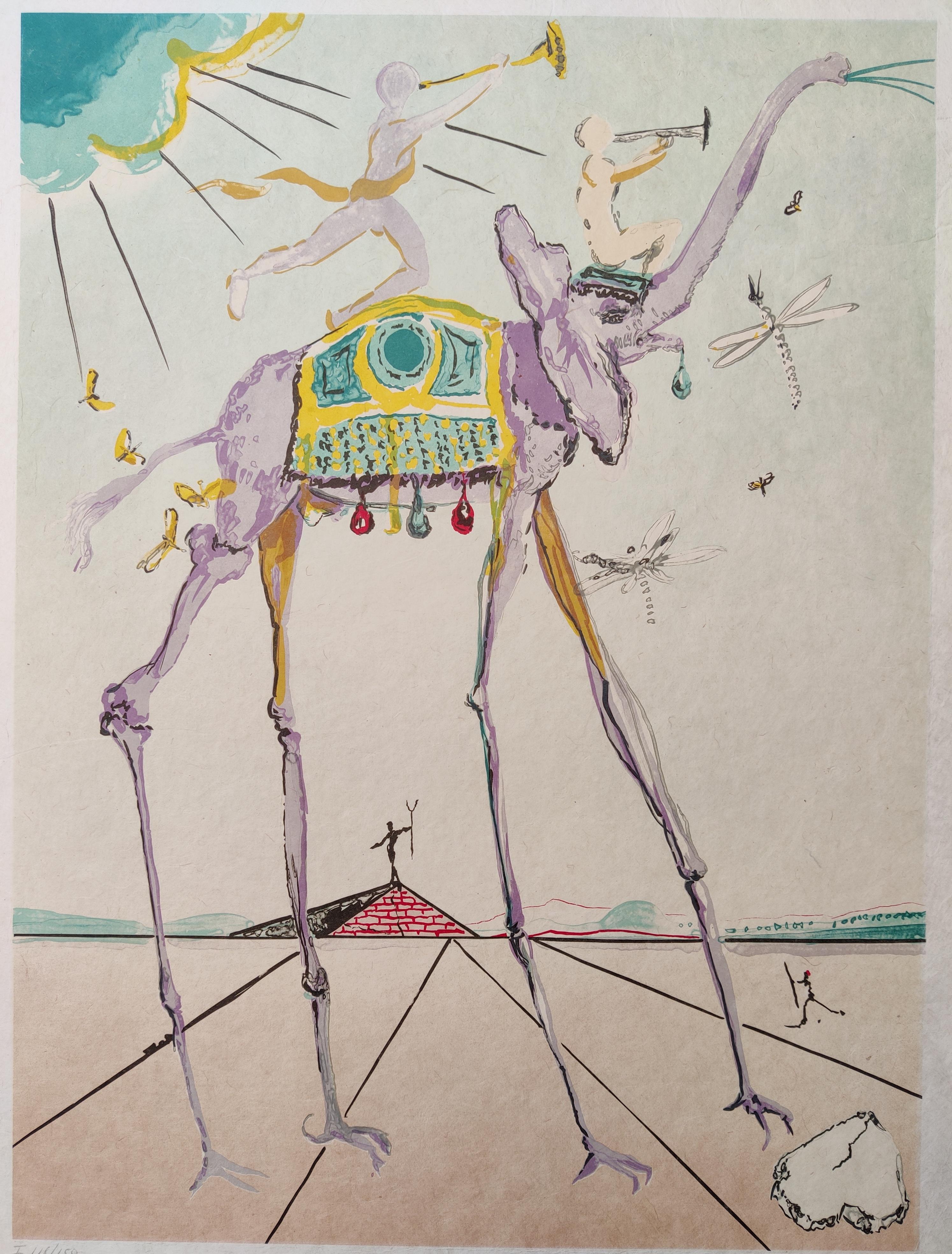 Salvador Dali
Éléphant céleste (éléphant de l'espace), 1979
Lithographie
Signé à la main en bas à droite 
Numéroté I 118/150
Taille de l'image : 58 x 43 cm
Taille de la feuille : 75 x 55 cm

Champ 79-5