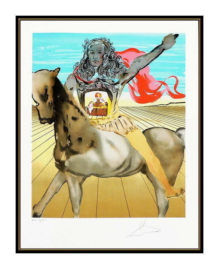 Salvador Dali Chevalier Surreal Surrealist Color Lithograph Hand Signed Artwork – Print von Salvador Dalí