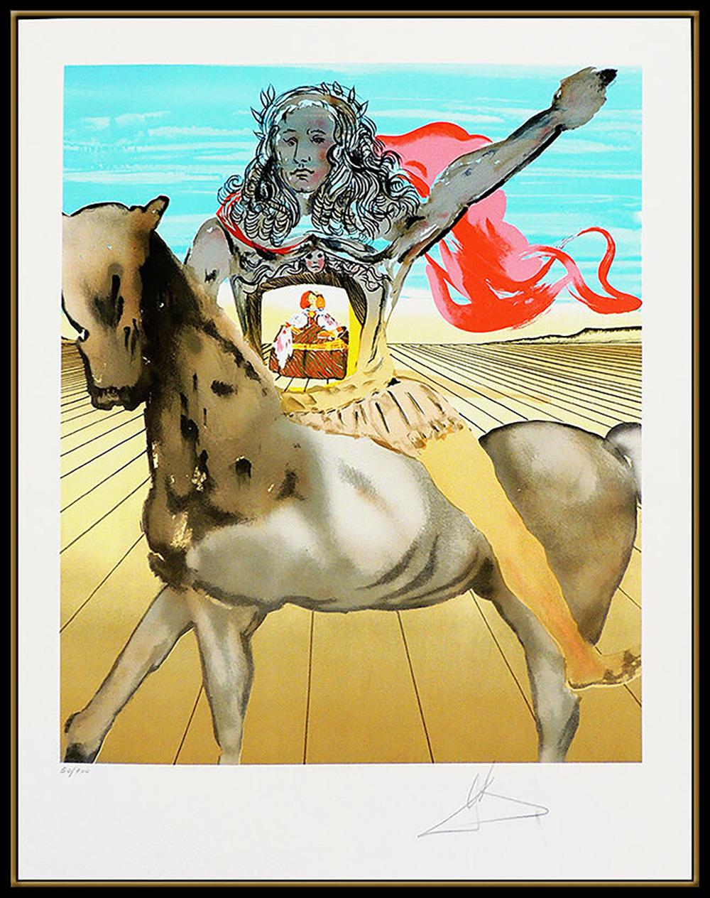 Salvador Dali Chevalier Surrealist Authentic Hand Signed Color Lithograph Horse - Print by Salvador Dalí