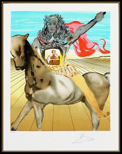 Salvador Dali Chevalier Surrealist Authentic Hand Signed Color Lithograph Horse