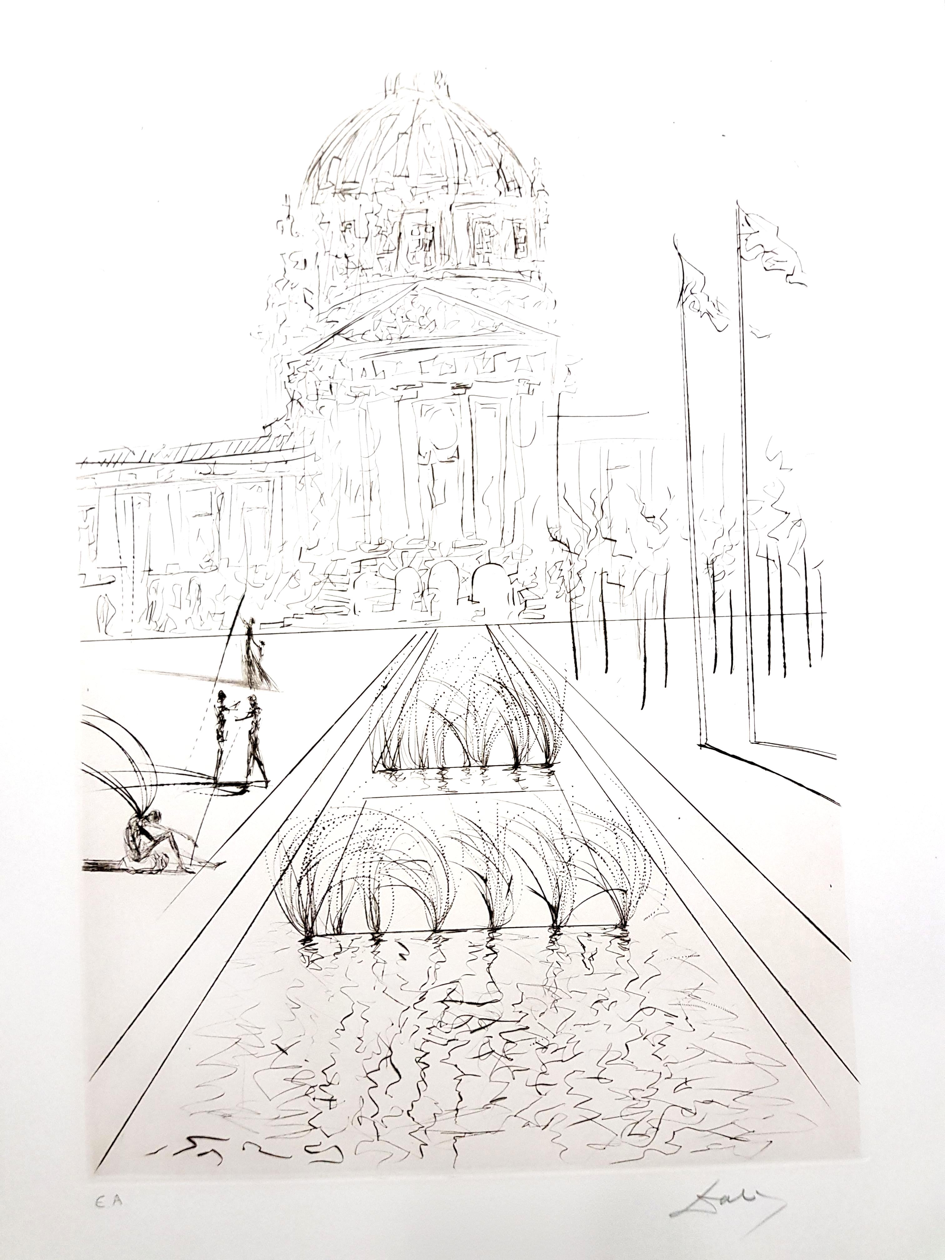 Salvador Dali - City Hall - San Francisco - Gravure originale signée à la main - Print de Salvador Dalí