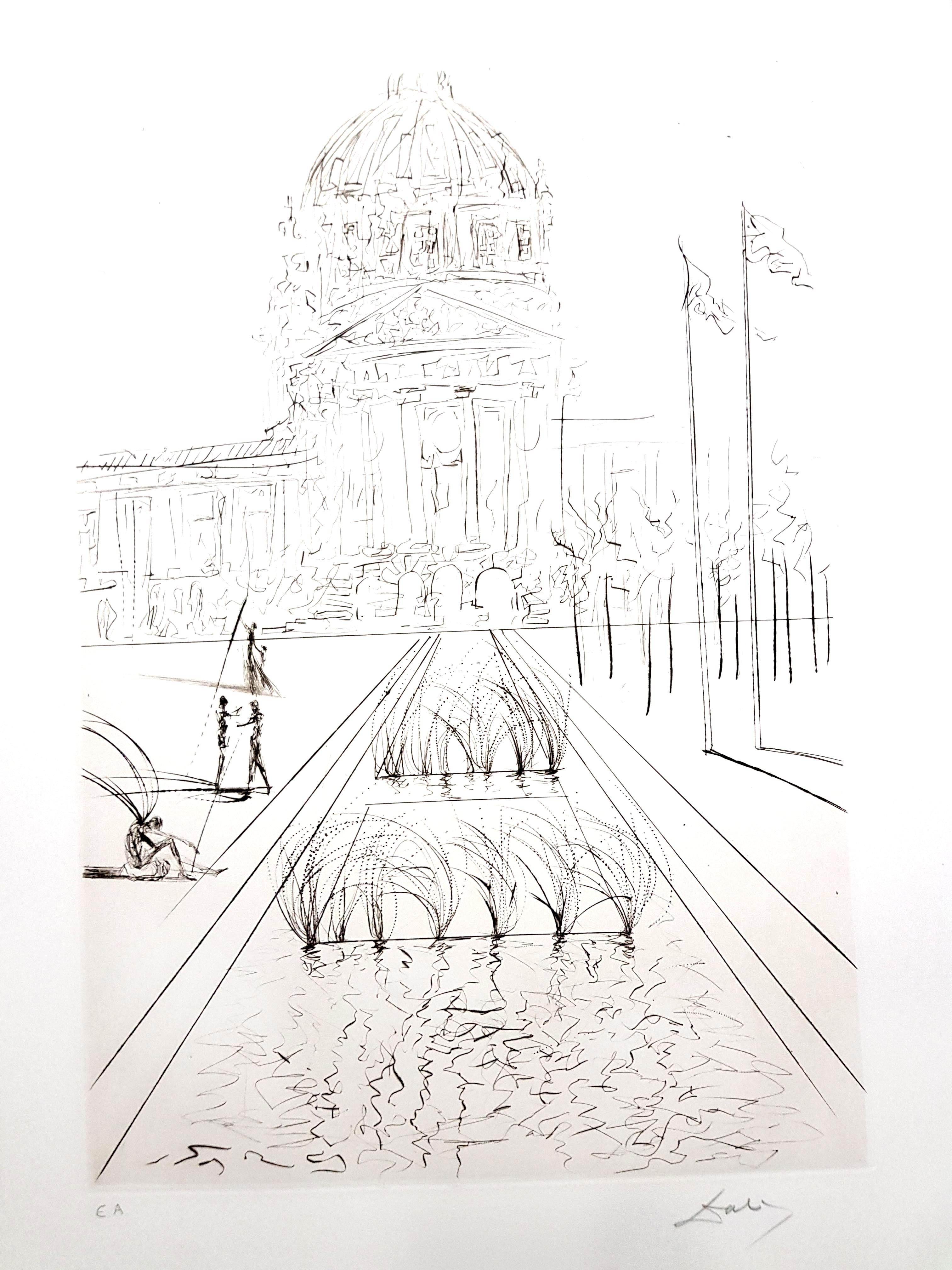 Salvador Dali - City Hall - San Francisco - Original Hand-Signed Etching - Print by Salvador Dalí