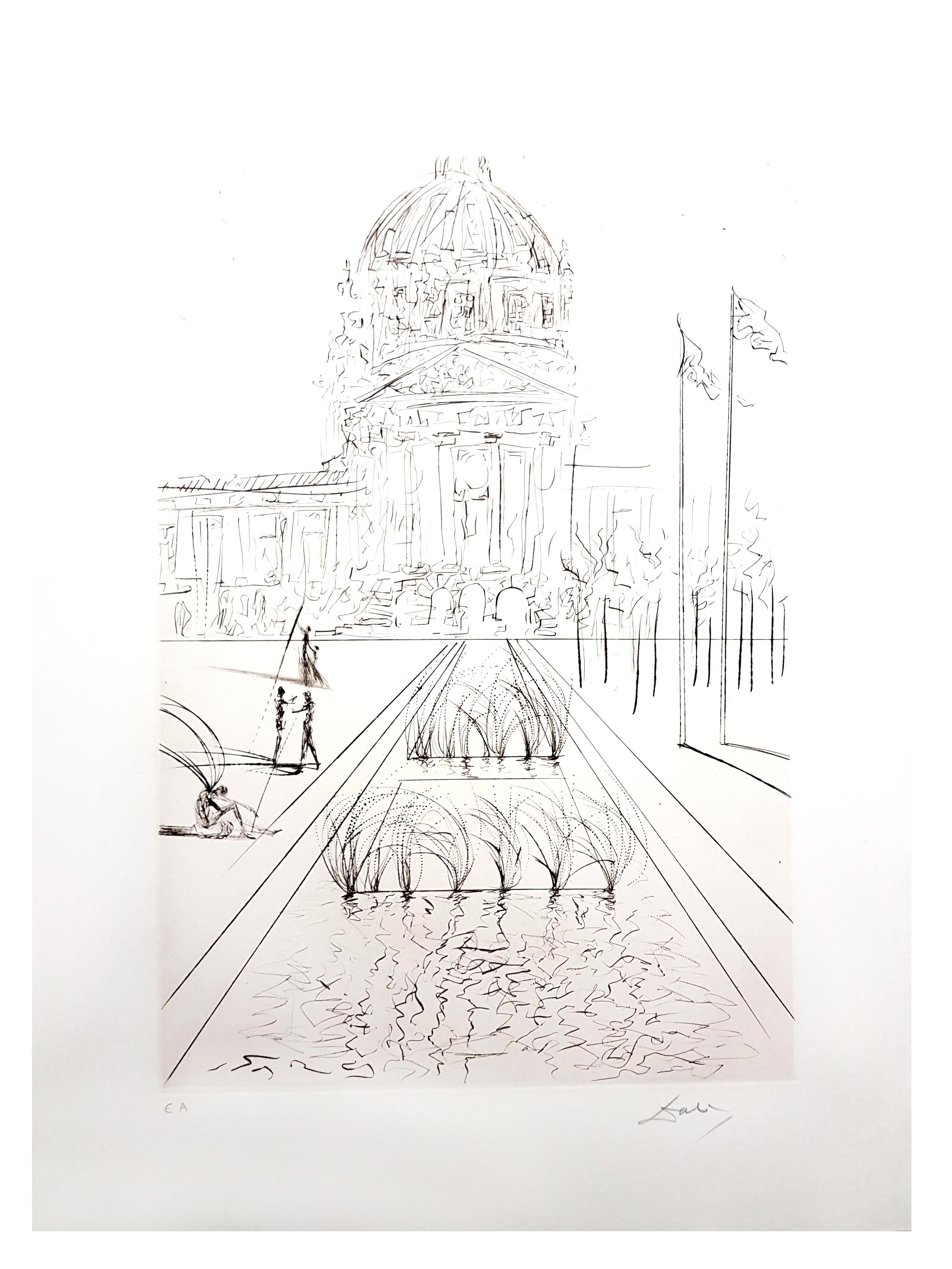 Salvador Dali - City Hall - San Francisco - Original Hand-Signed Etching
