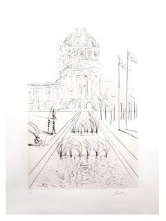 Retro Salvador Dali - City Hall - San Francisco - Original Hand-Signed Etching