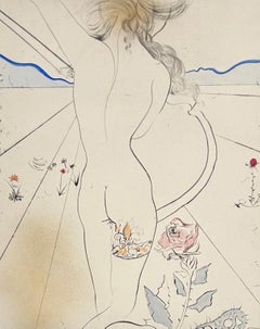 Salvador Dali Color Etching, 1969, Woman with garter, from The Hippies